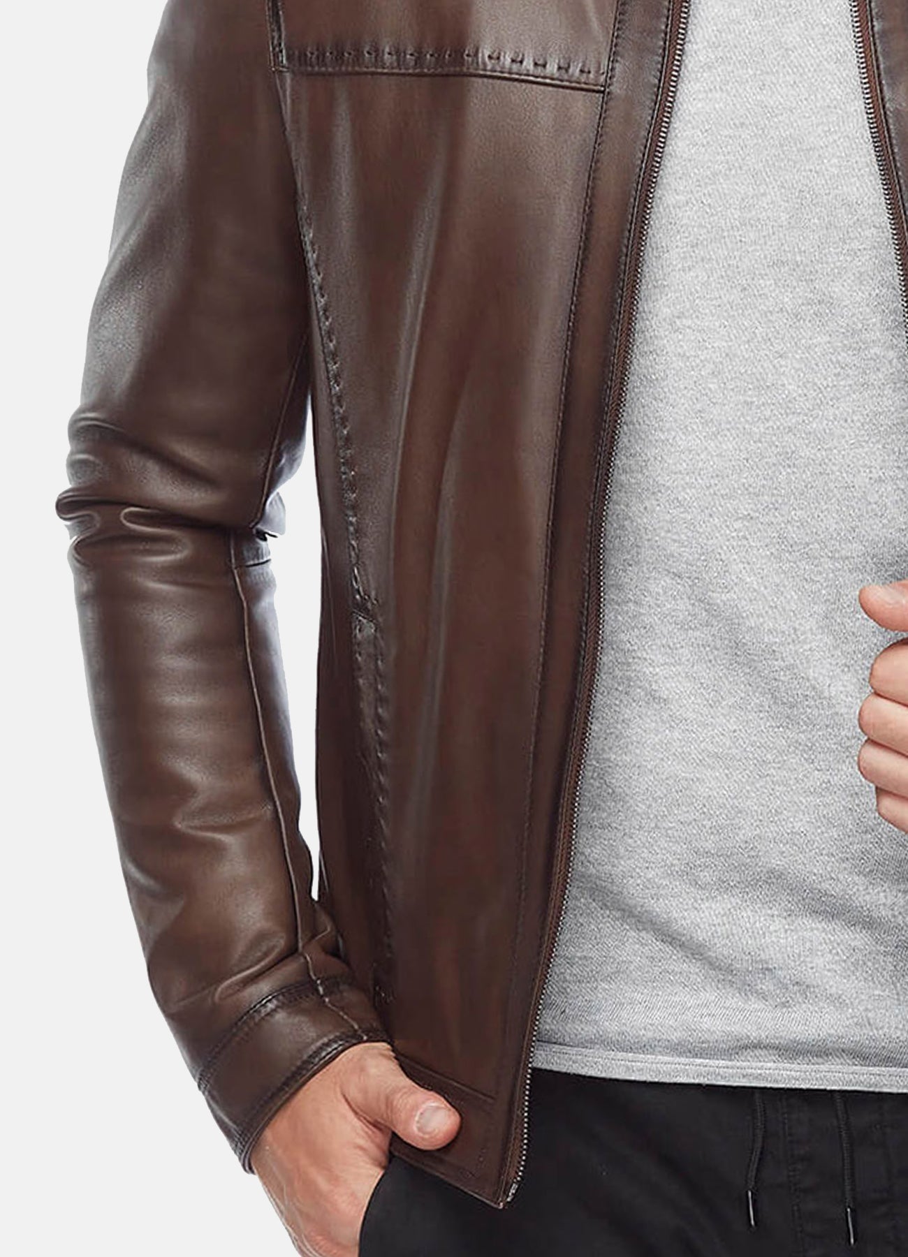 Men's Brown Stitched Style Classic Leather Jacket