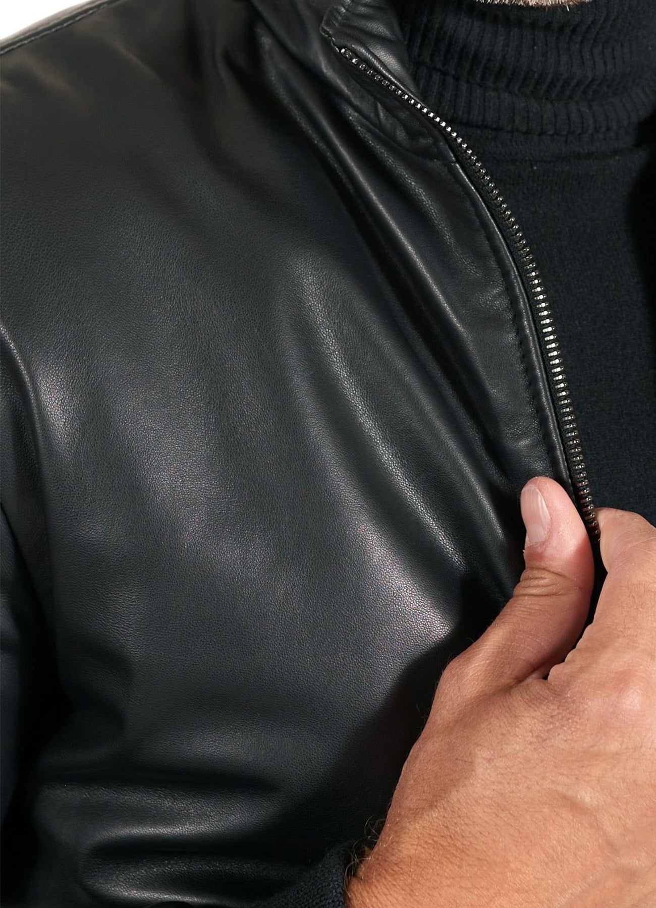 Men's Black Smooth Leather Bomber Jacket