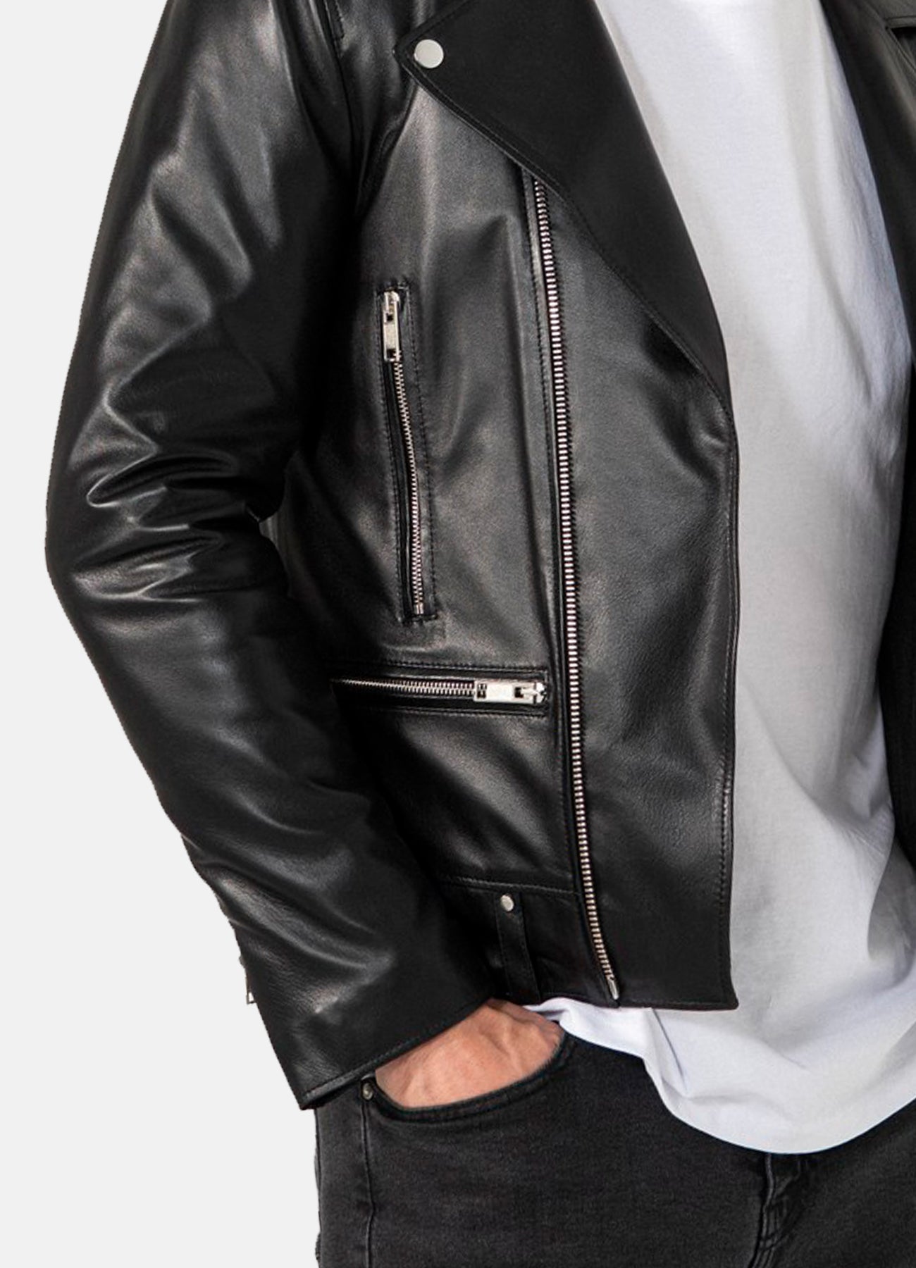 Men's Shiny Black Biker Leather Jacket