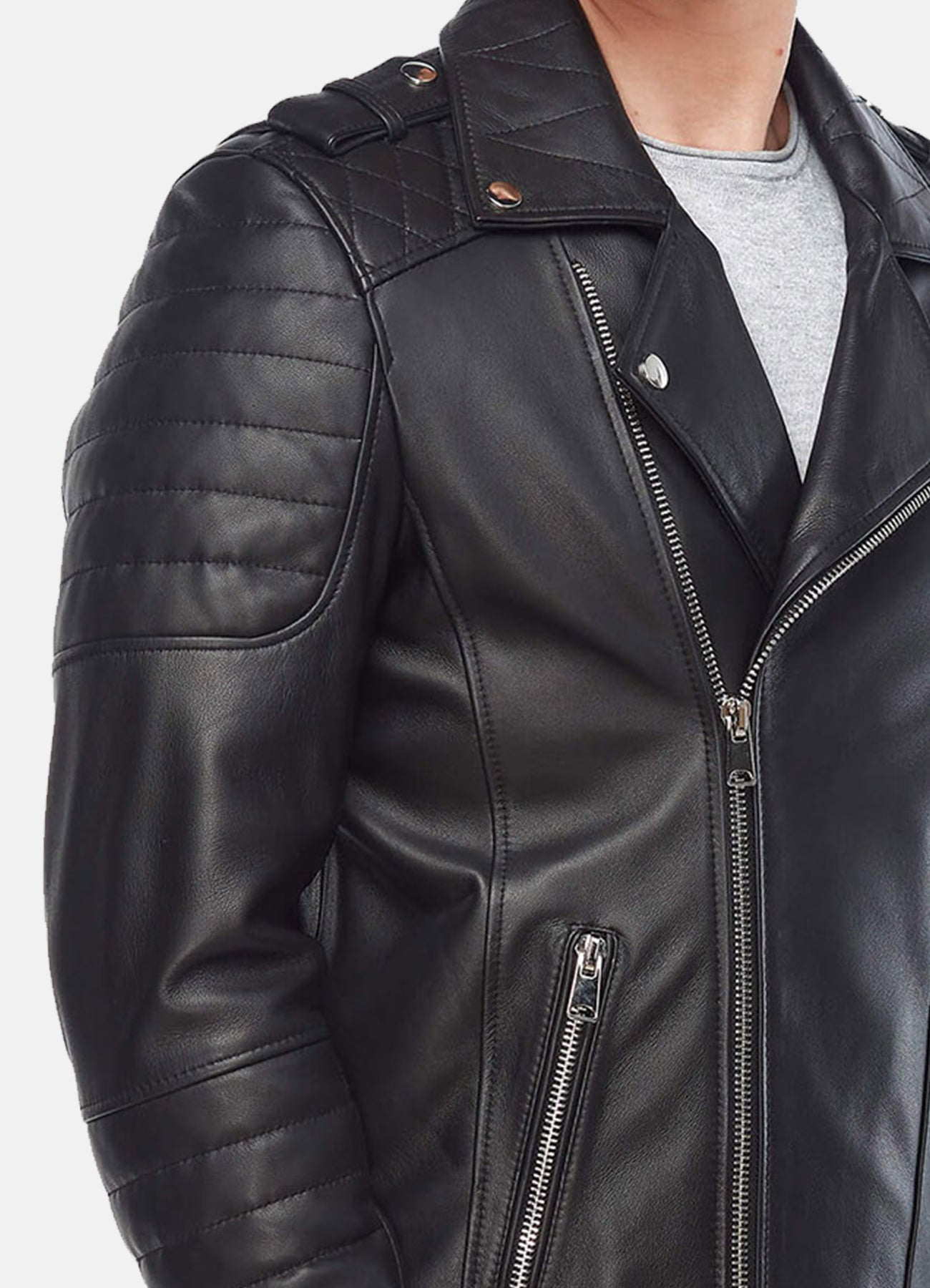 Men's Quilted Black Biker Leather Jacket