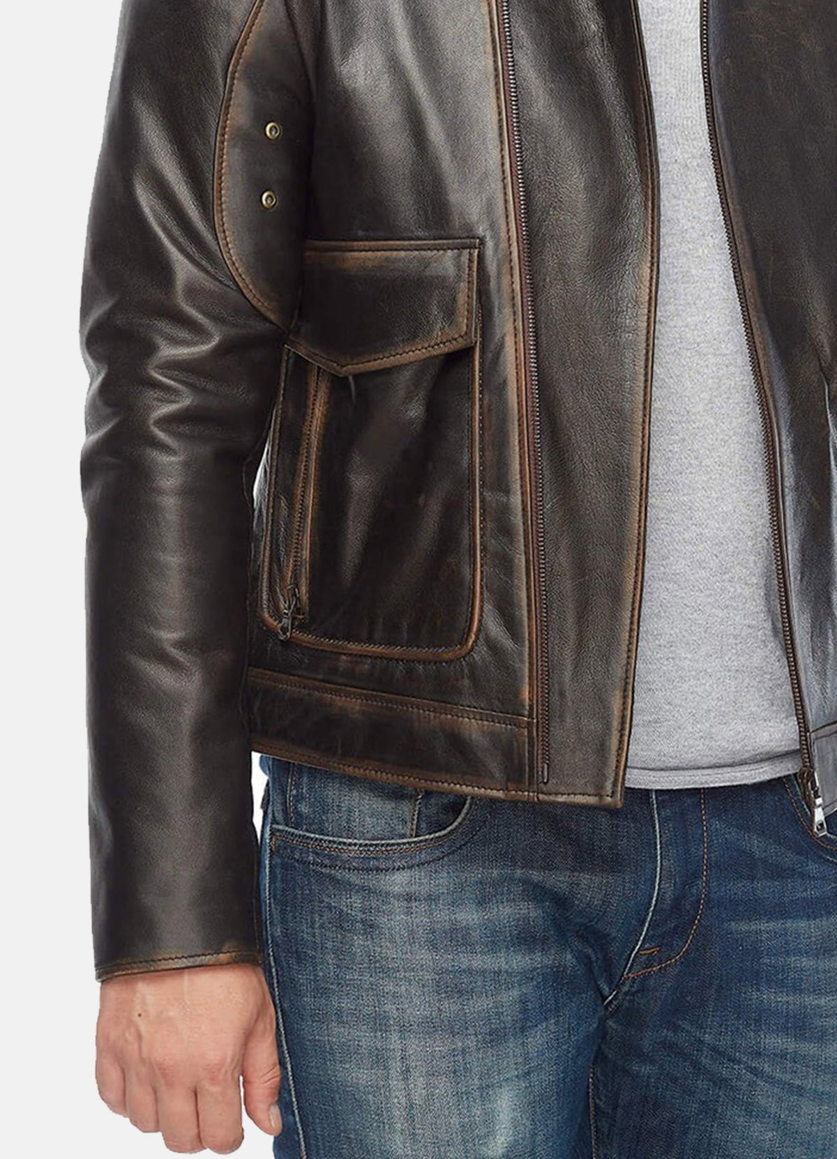 Men's Vintage Distressed Black Biker Leather Jacket