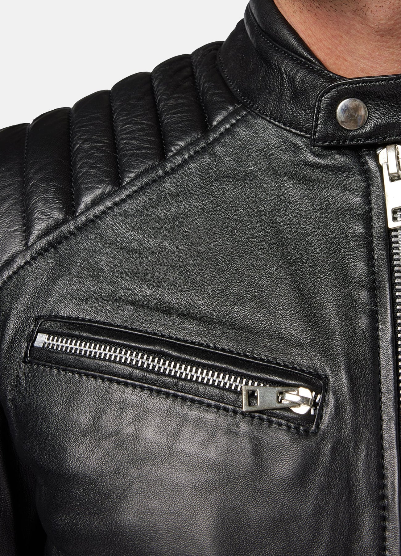 Men's Padded Black Lambskin Leather Jacket