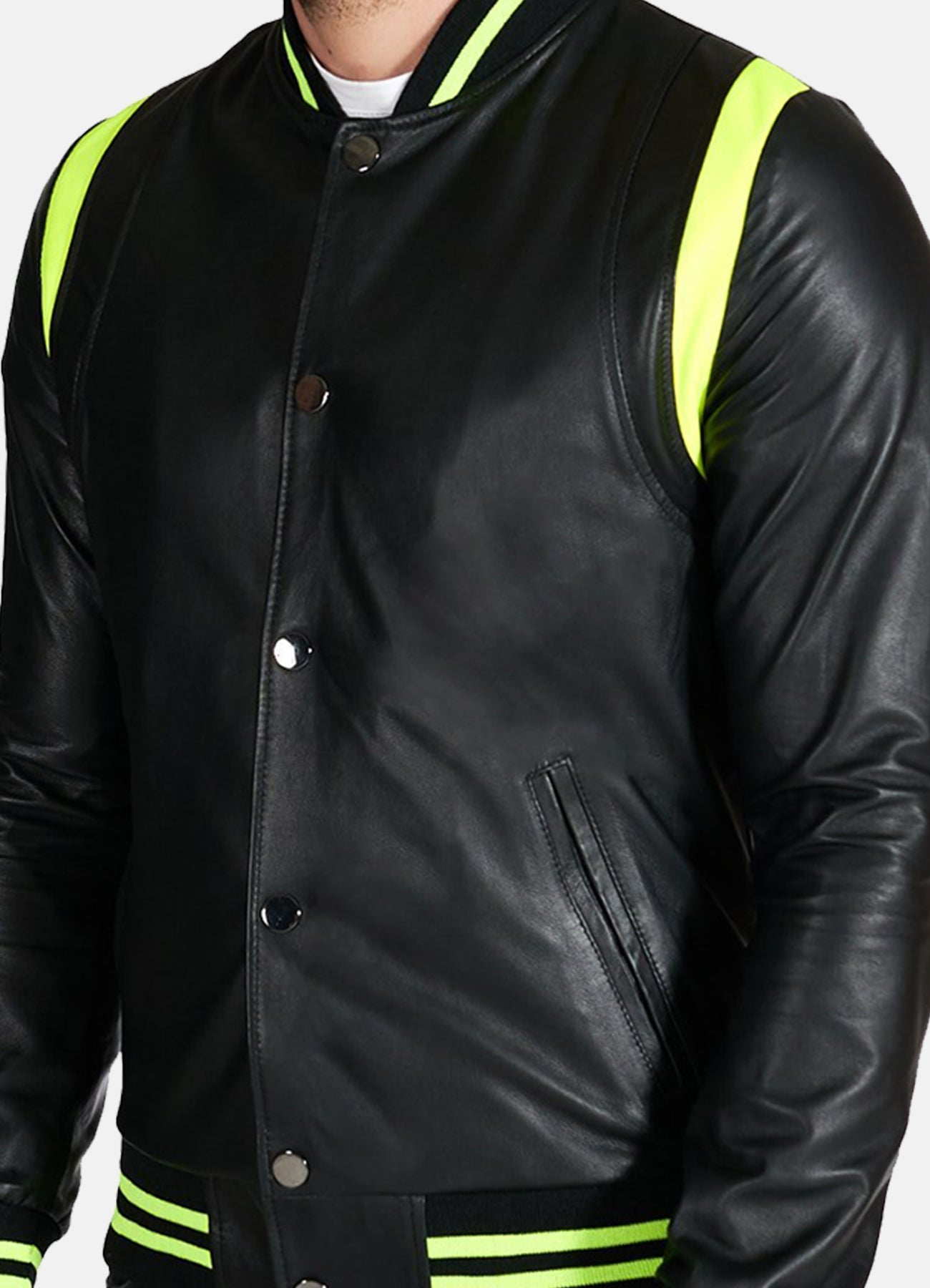 Men's Neon and Black Varsity Leather Jacket