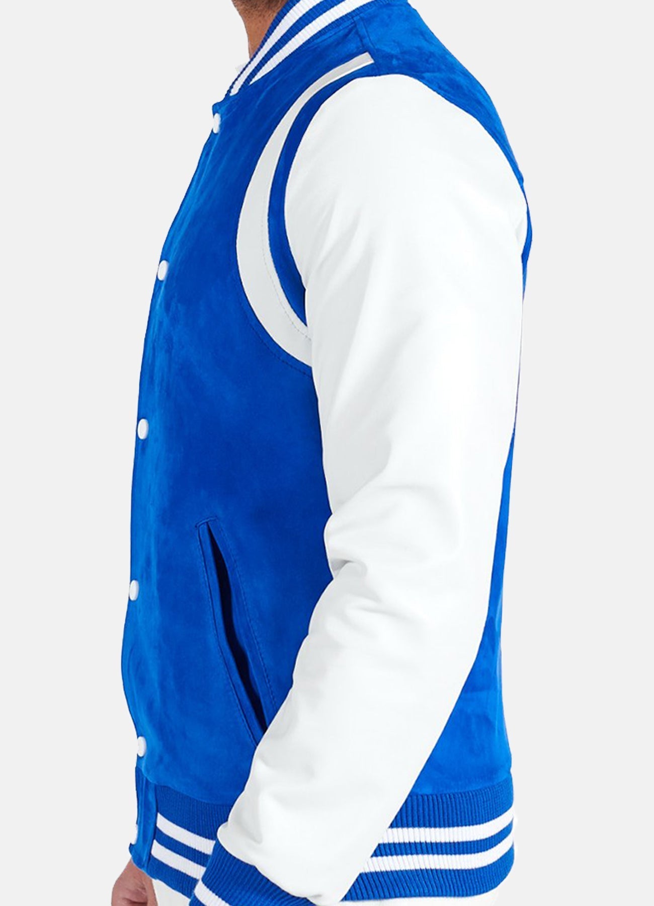Men's Blue and White Varsity Jacket