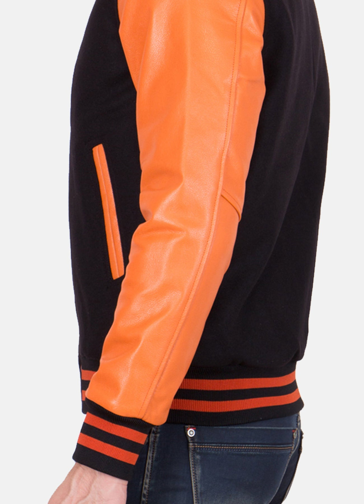 Men's Black and Orange Varsity Jacket