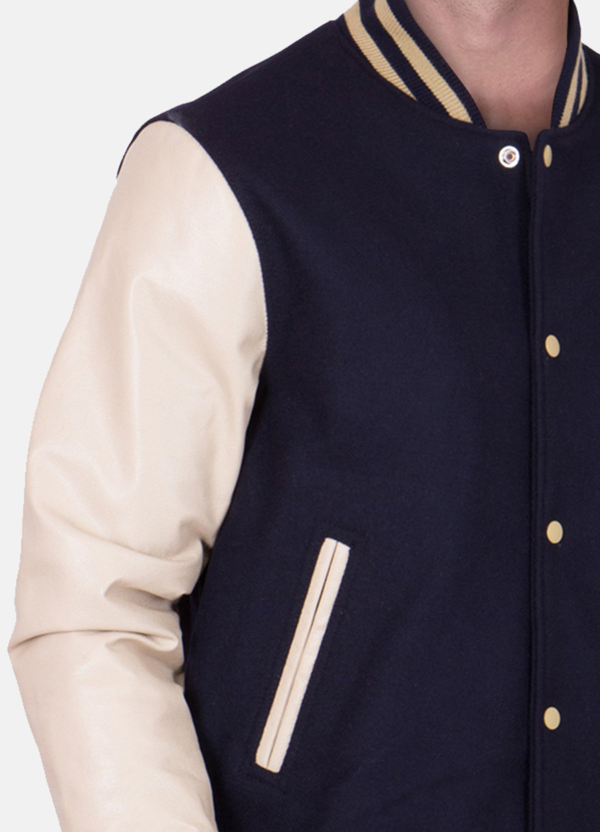Men's Black and Beige Varsity Jacket