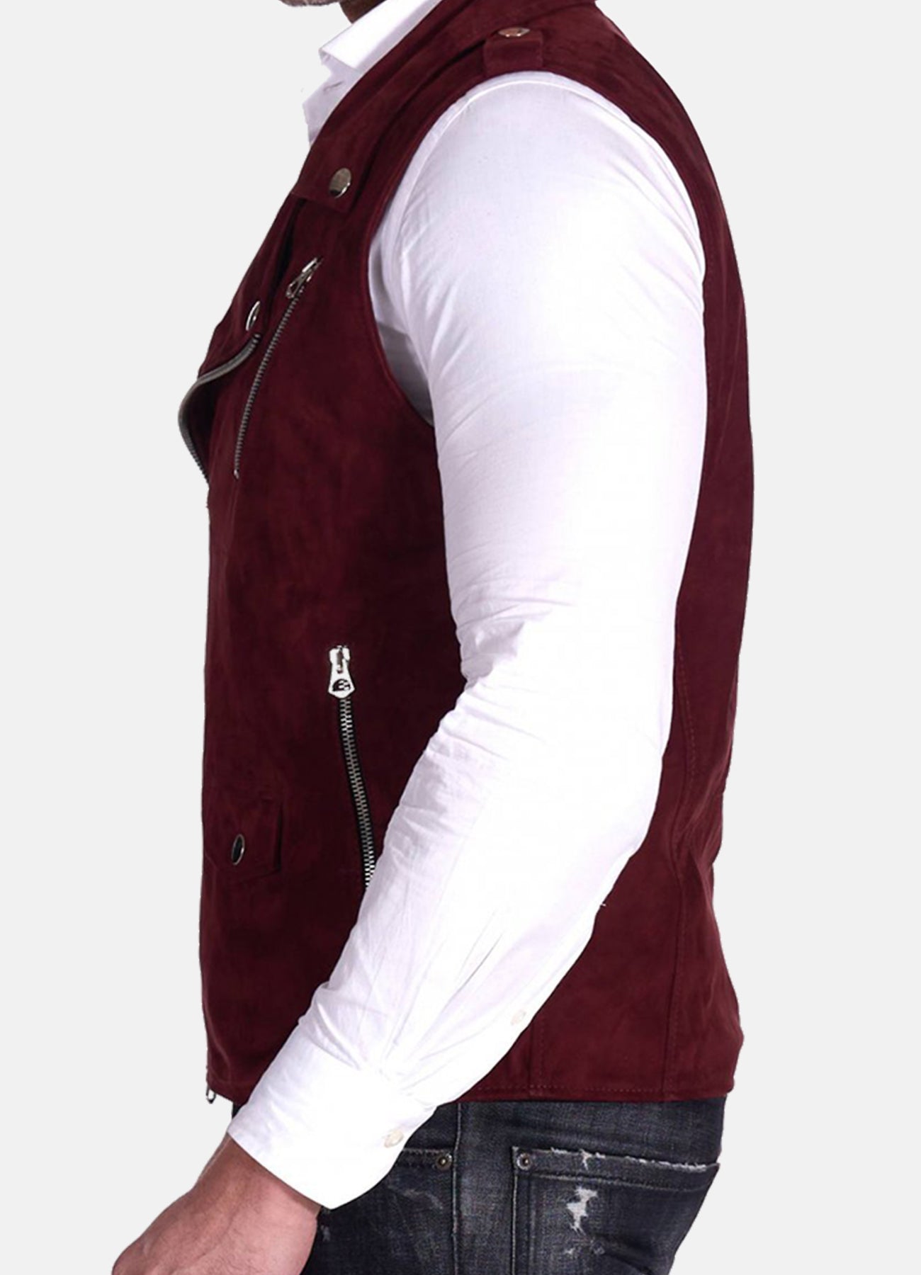 Men's Maroon Biker Suede Leather Vest