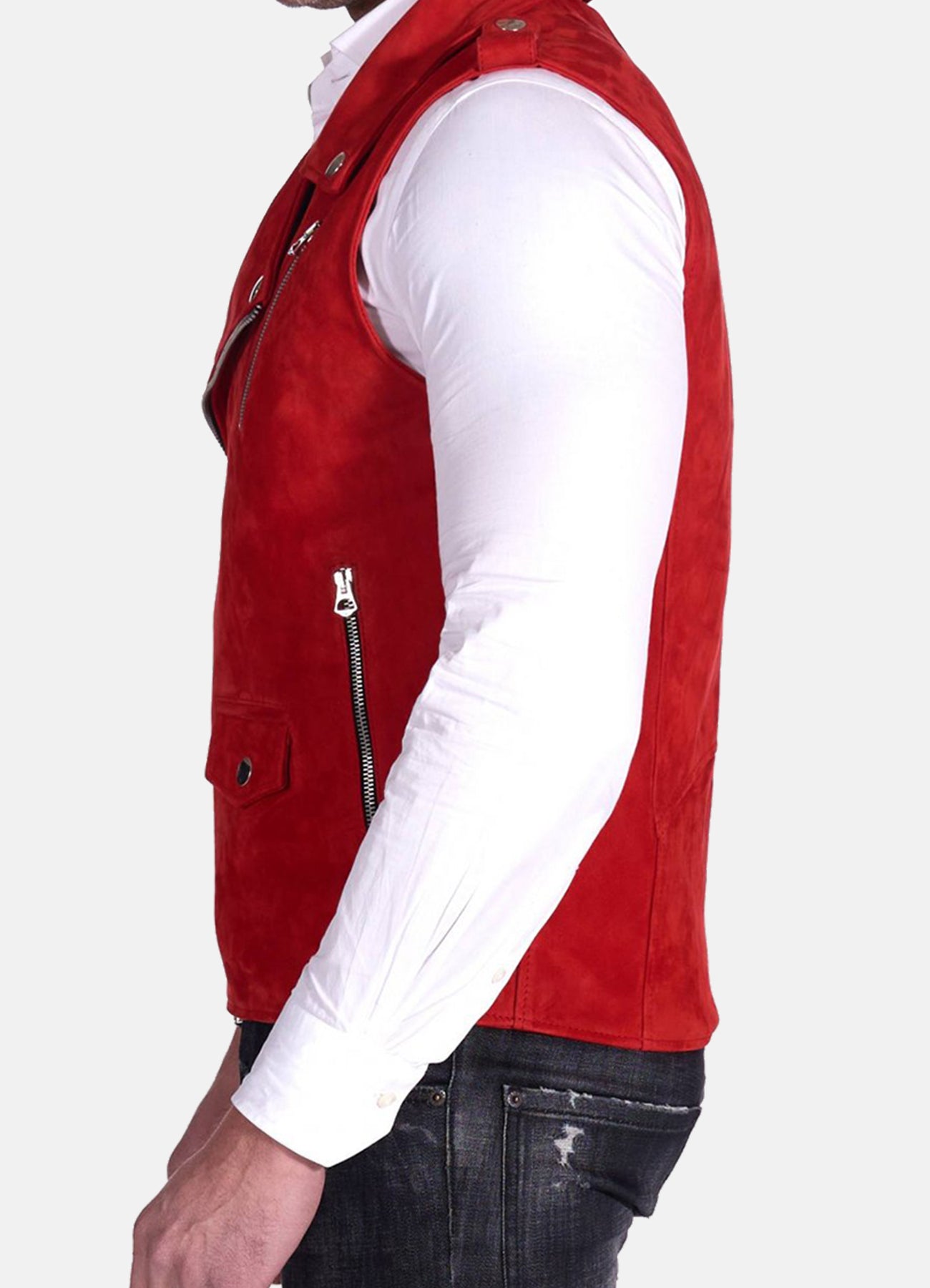 Men's Red Biker Suede Leather Vest