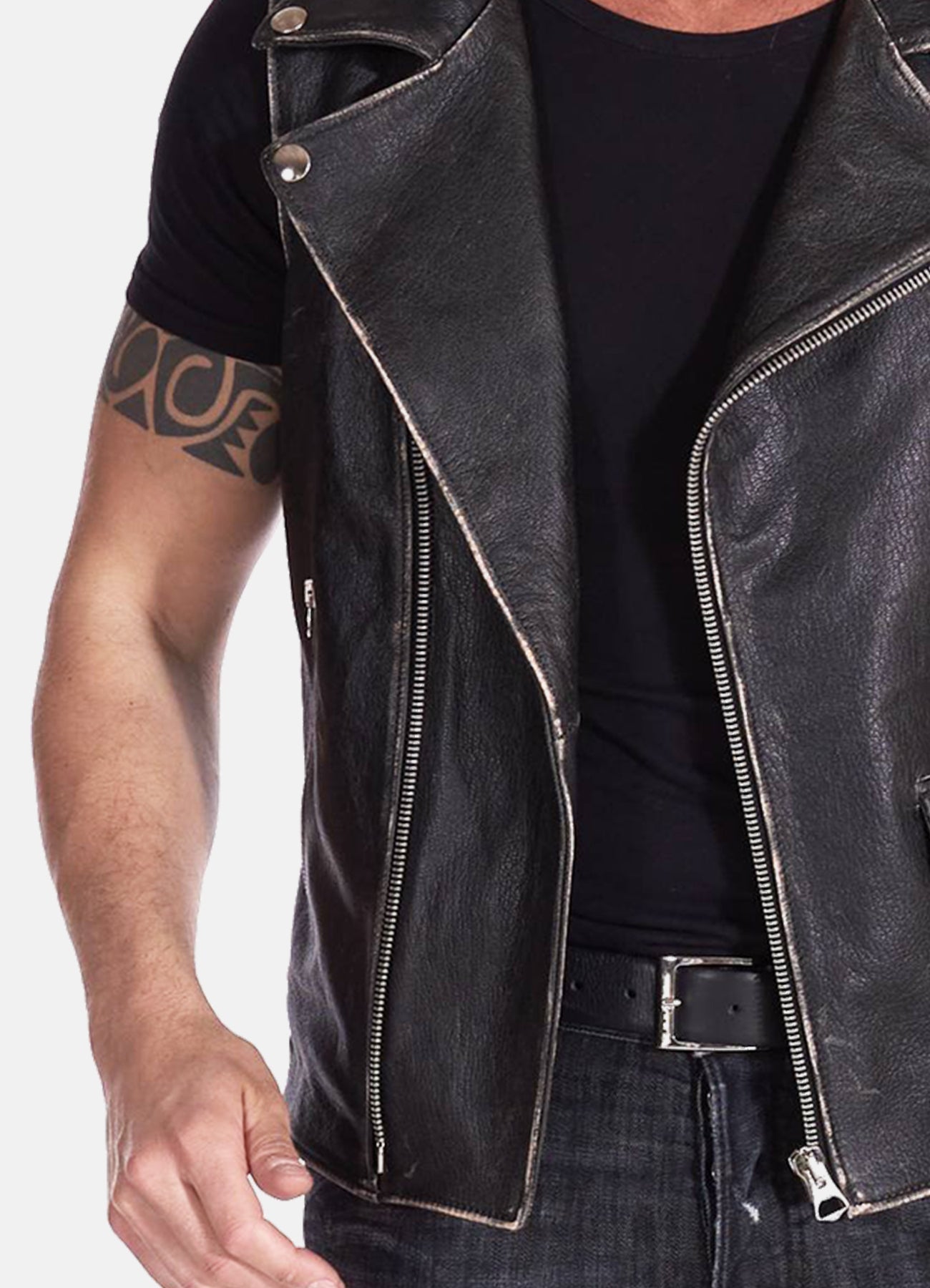 Men's Distressed Biker Leather Vest