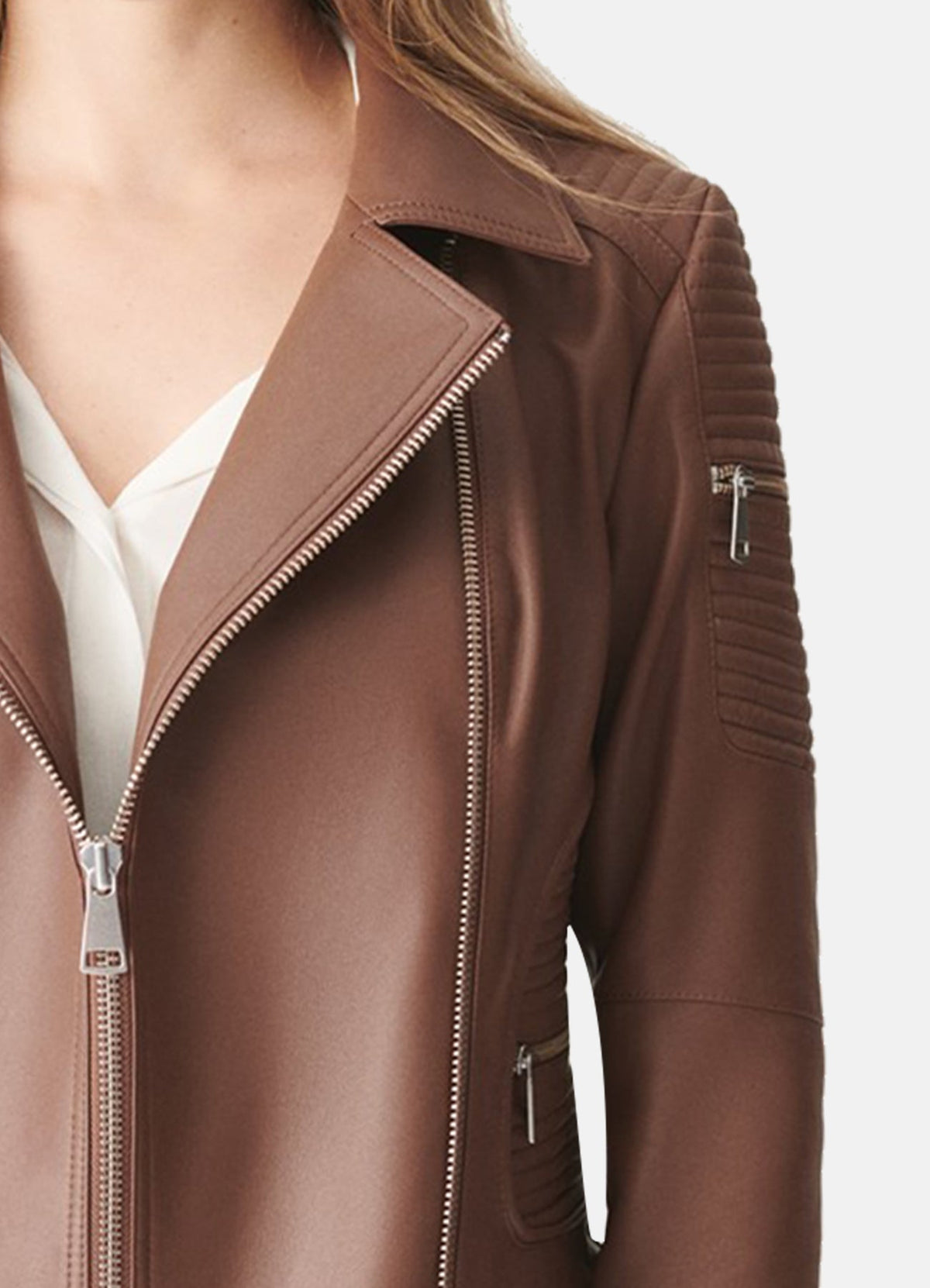 Women's Tan Brown Biker Leather Jacket