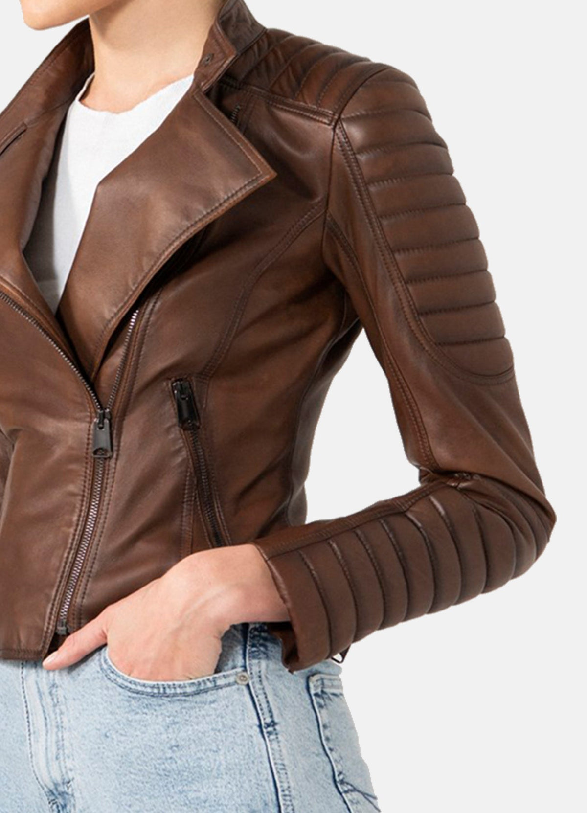 Women's Quilted Brown Biker Leather Jacket