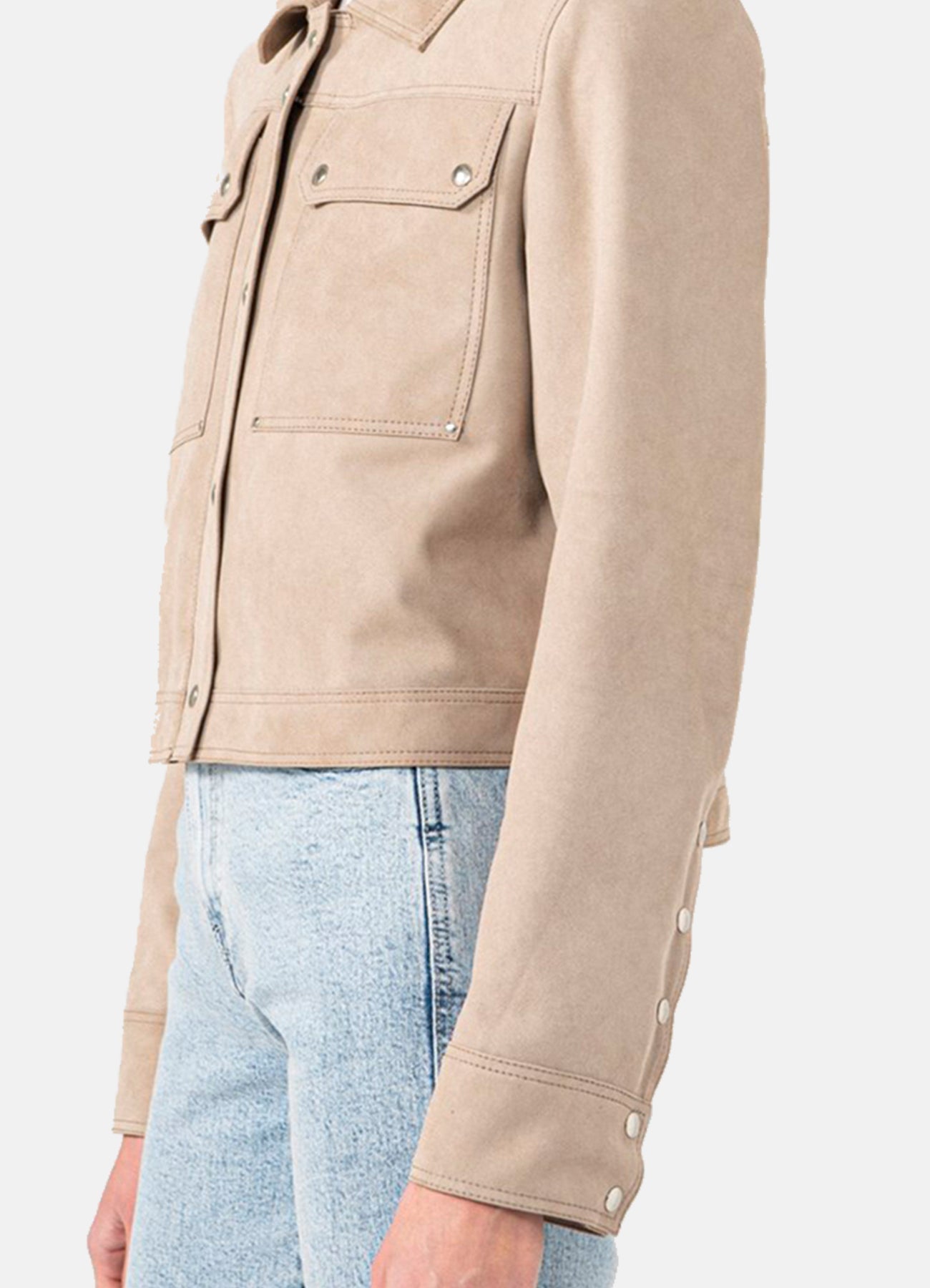 Women's Beige Denim Style Suede Leather Jacket