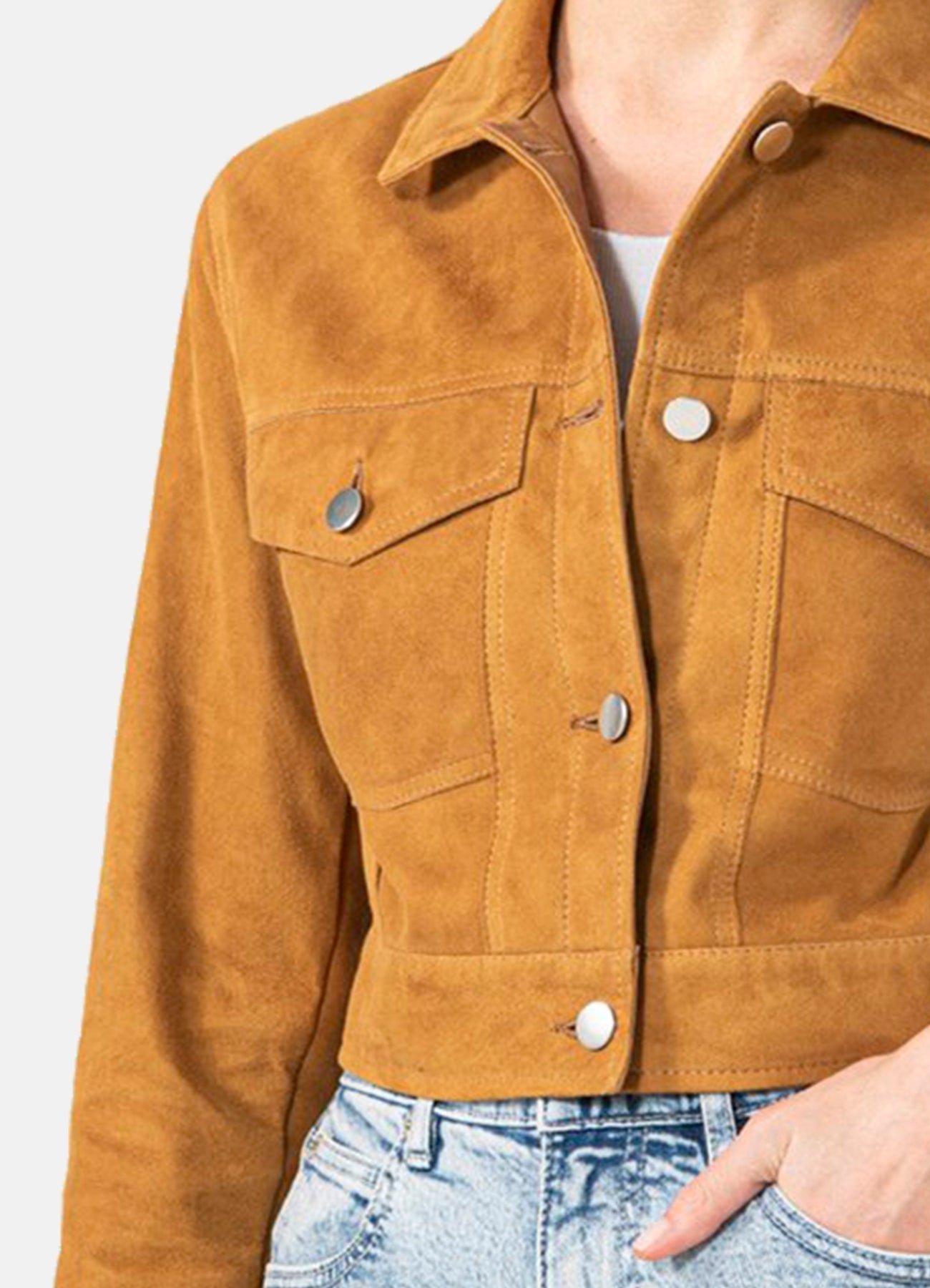 Women's TAN Denim Style Suede Leather Jacket