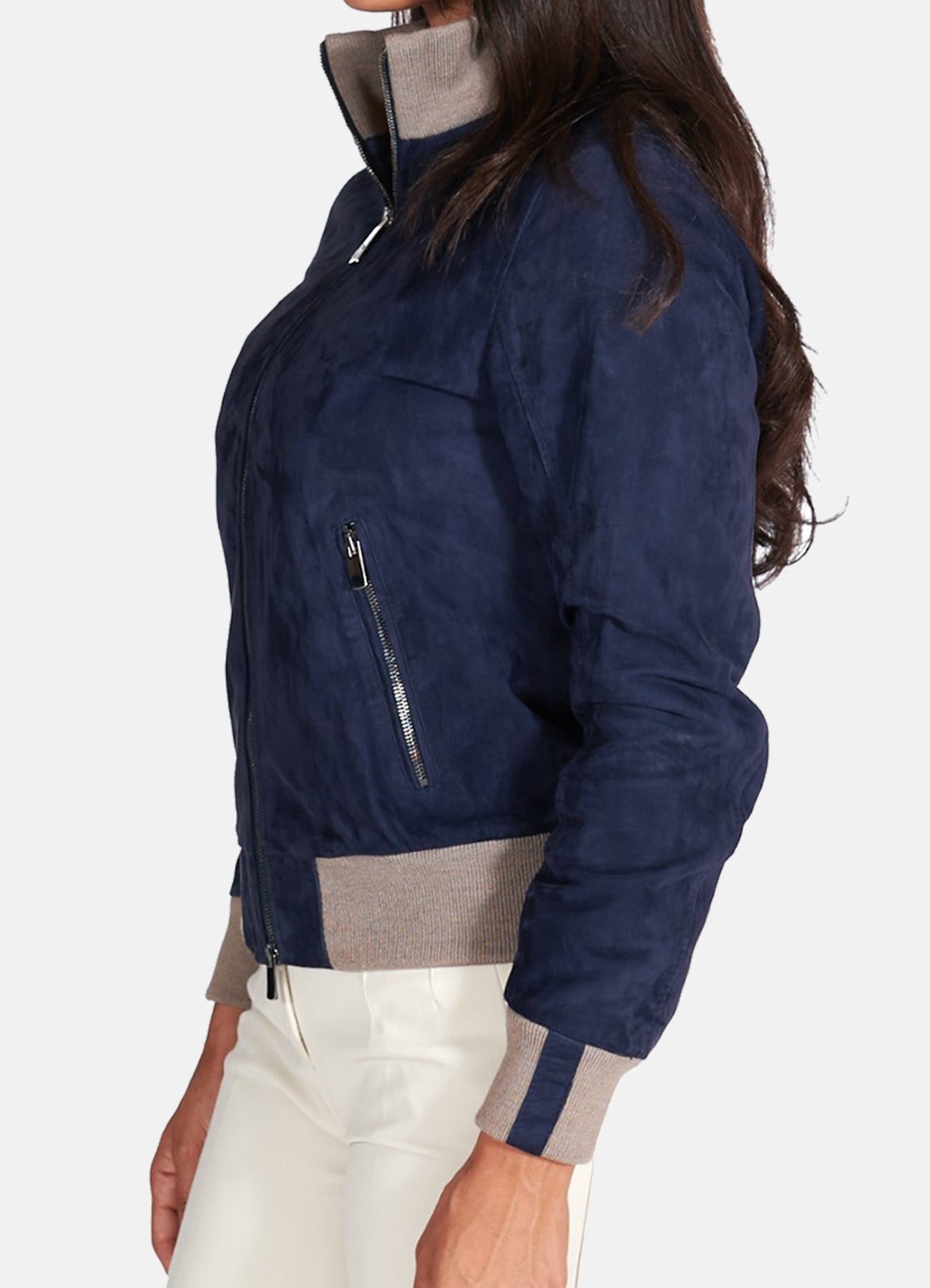 Women's Blue Slimfit Suede Leather Jacket