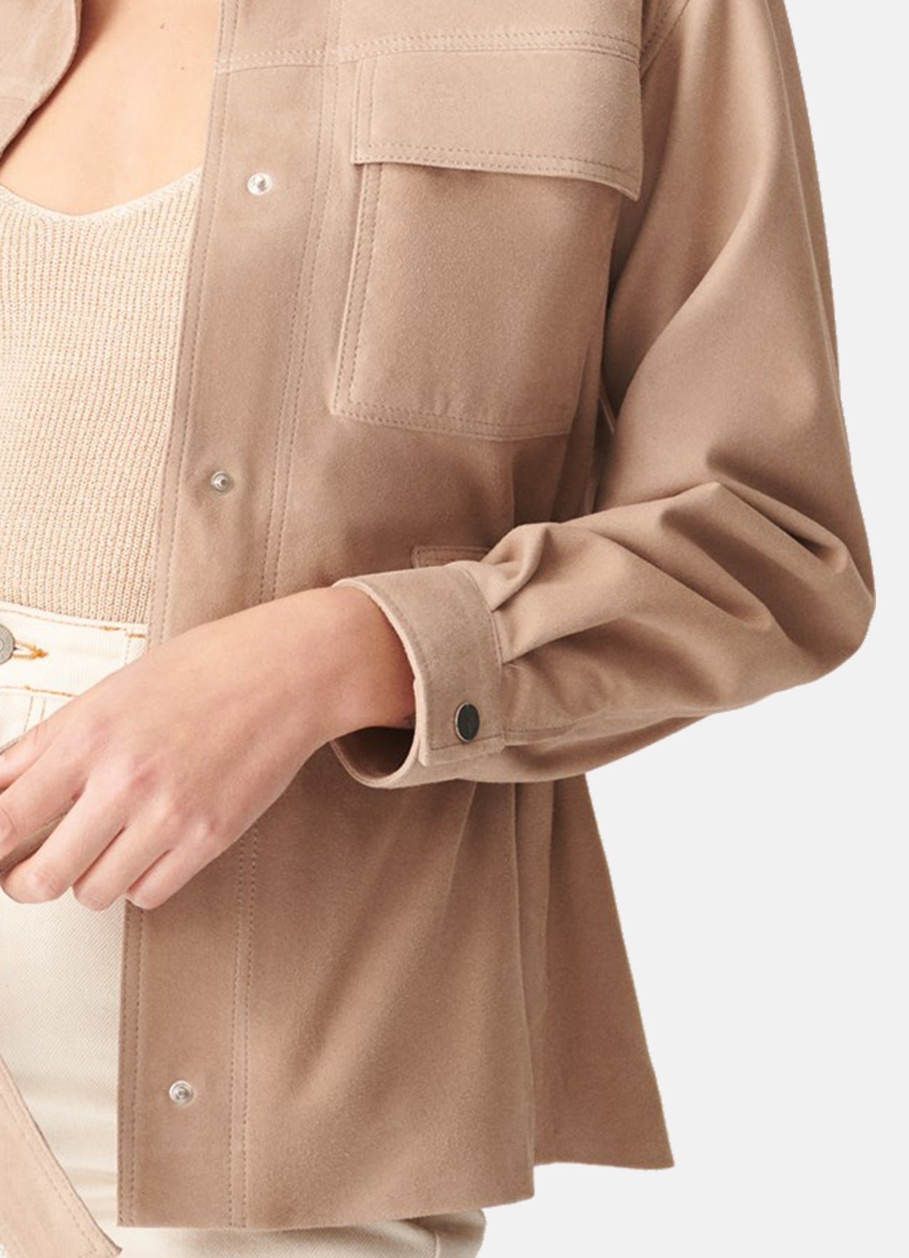 Women's Beige Long Length Suede Leather Jacket