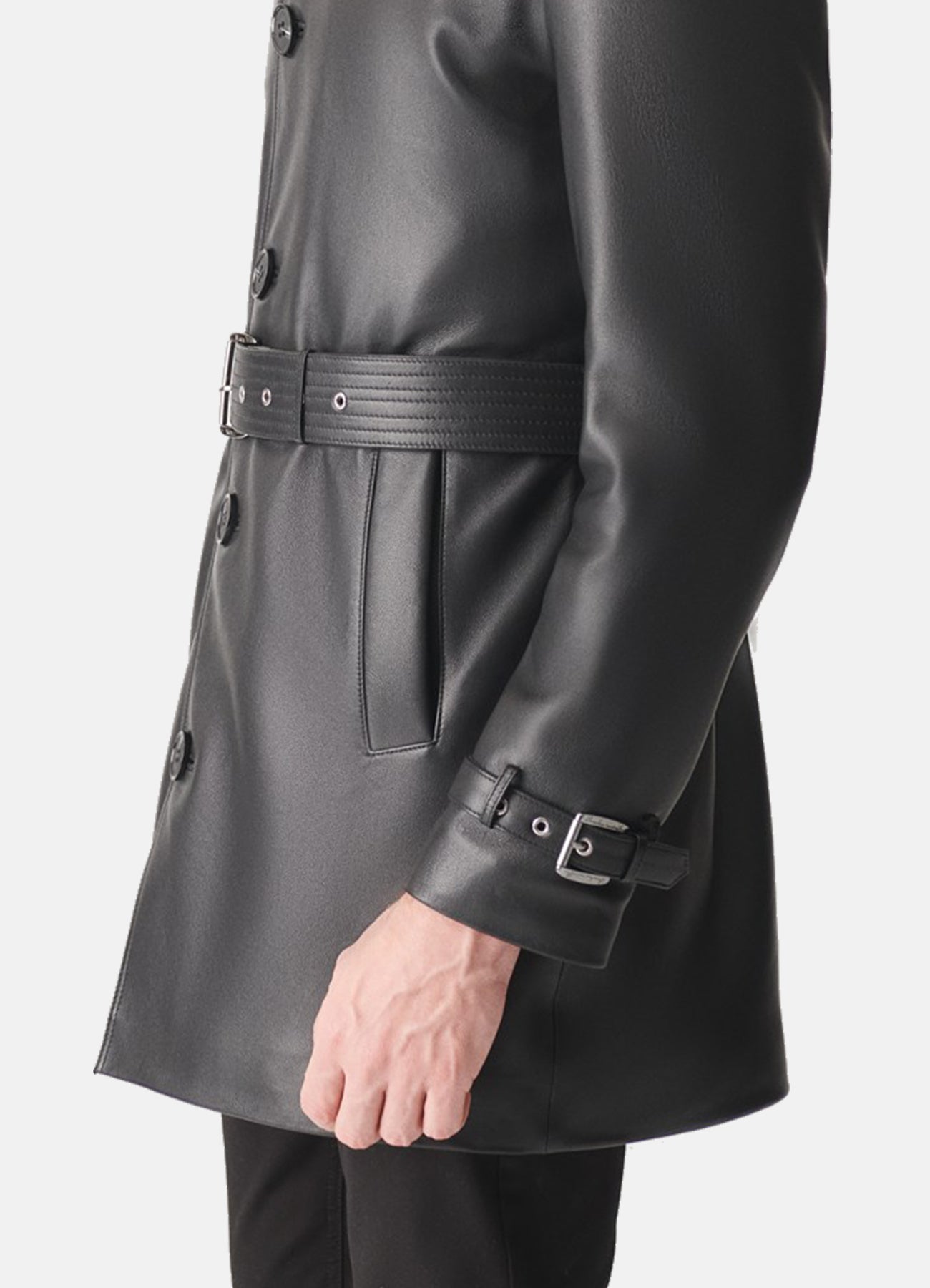 Men's Black Mid-Length Leather Coat