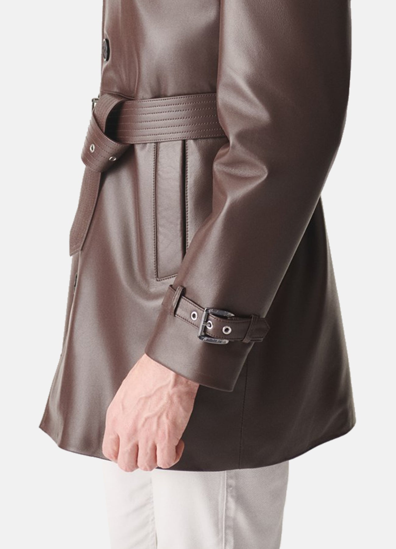 Men's Shiny Brown Mid-Length Leather Coat