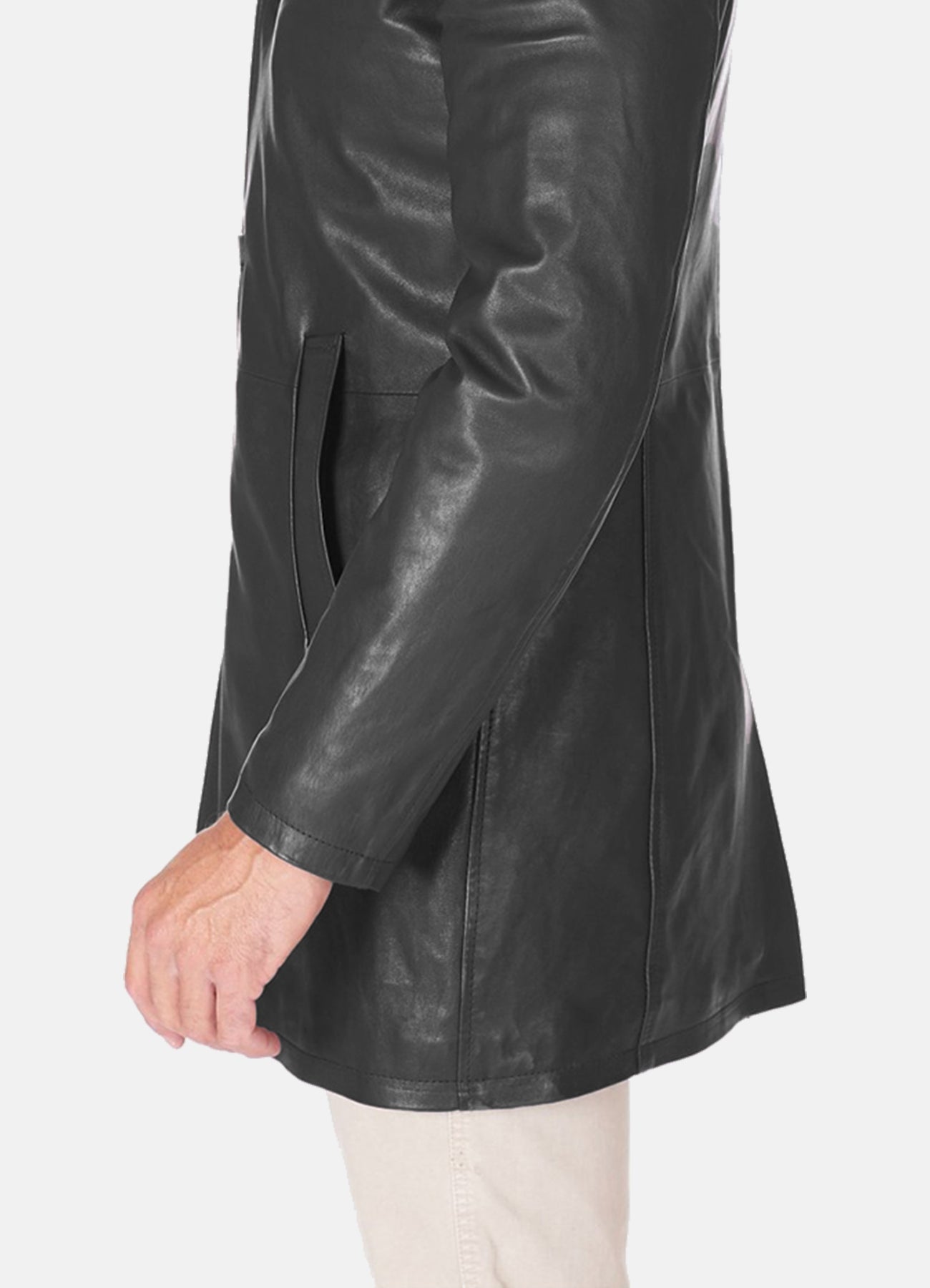 Men's Iconic Black Mid-Length Leather Coat