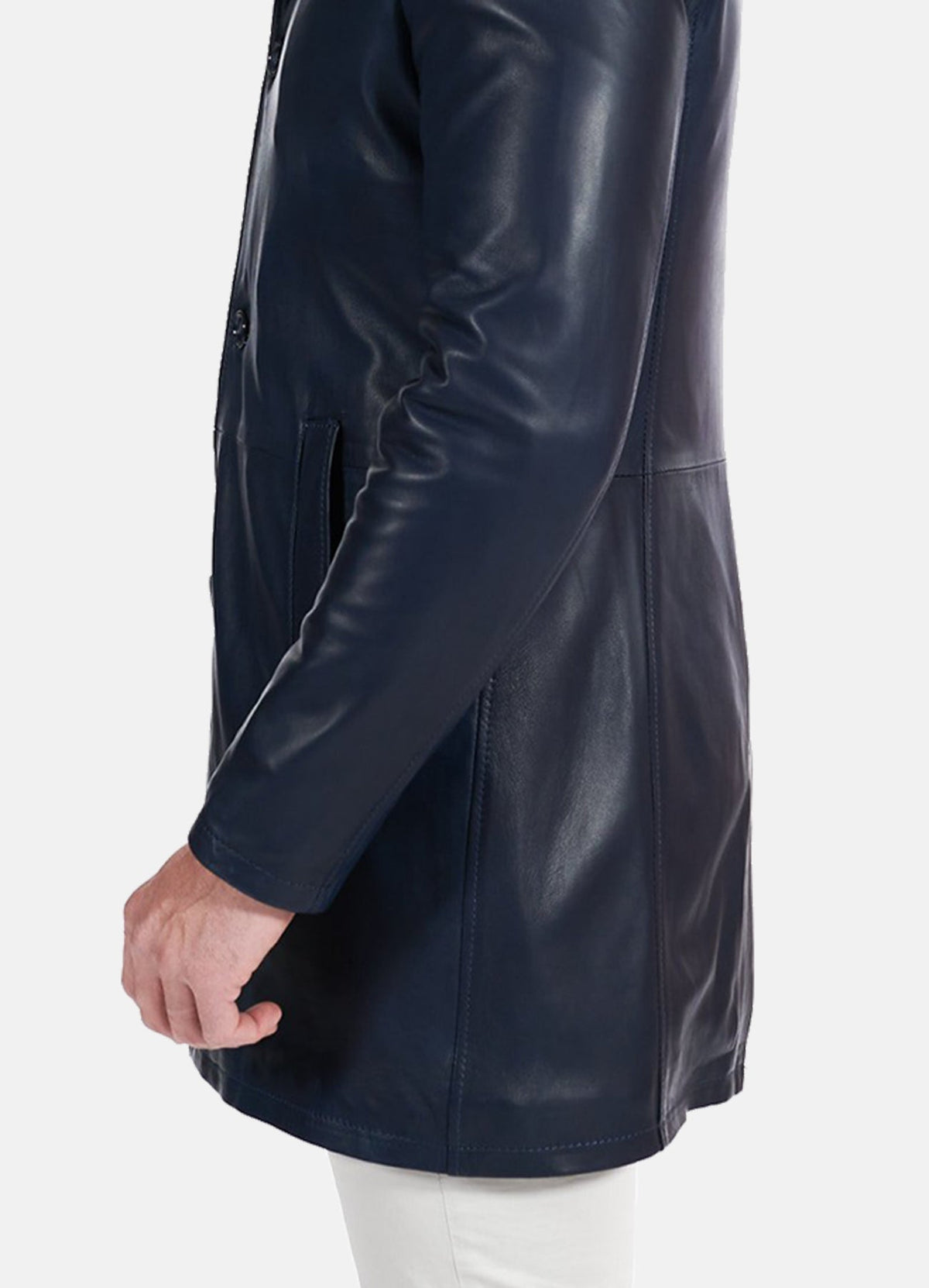 Men's Casual Blue Mid-Length Leather Coat