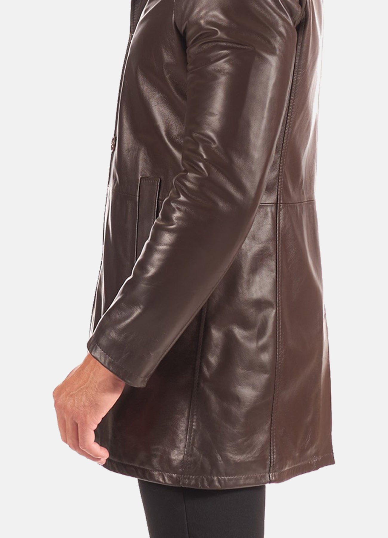 Men's Classic Brown Mid-Length Leather Coat