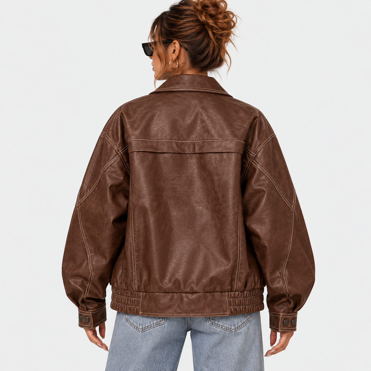 Women's Oversized Brown Faux Leather Jacket