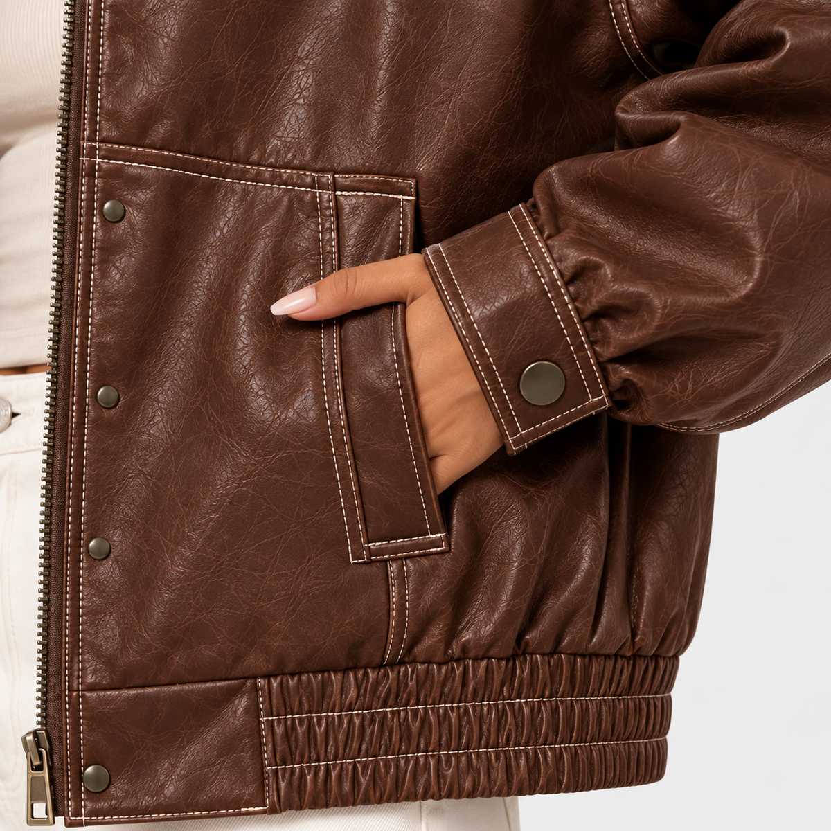 Women's Oversized Brown Faux Leather Jacket