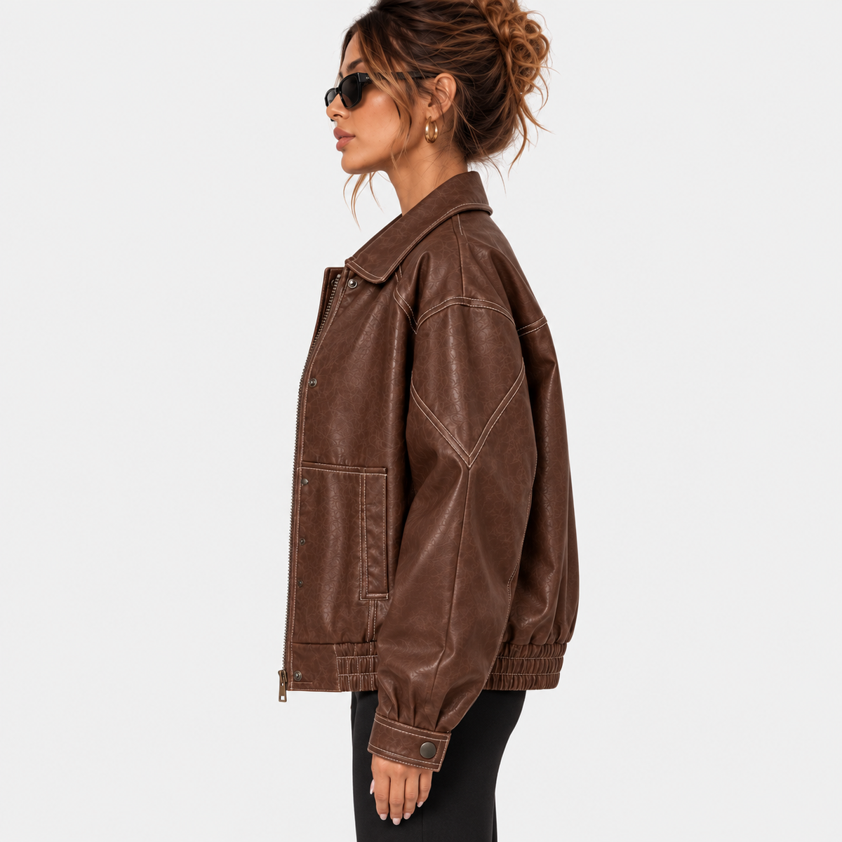 Women's Oversized Brown Faux Leather Jacket