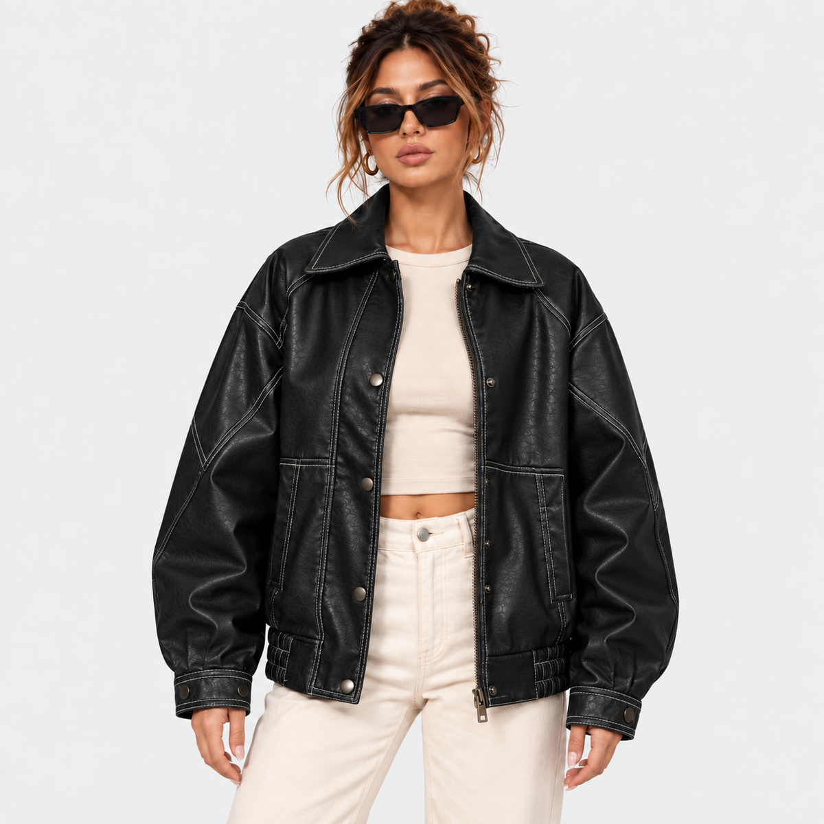 Women's Oversized Brown Faux Leather Jacket