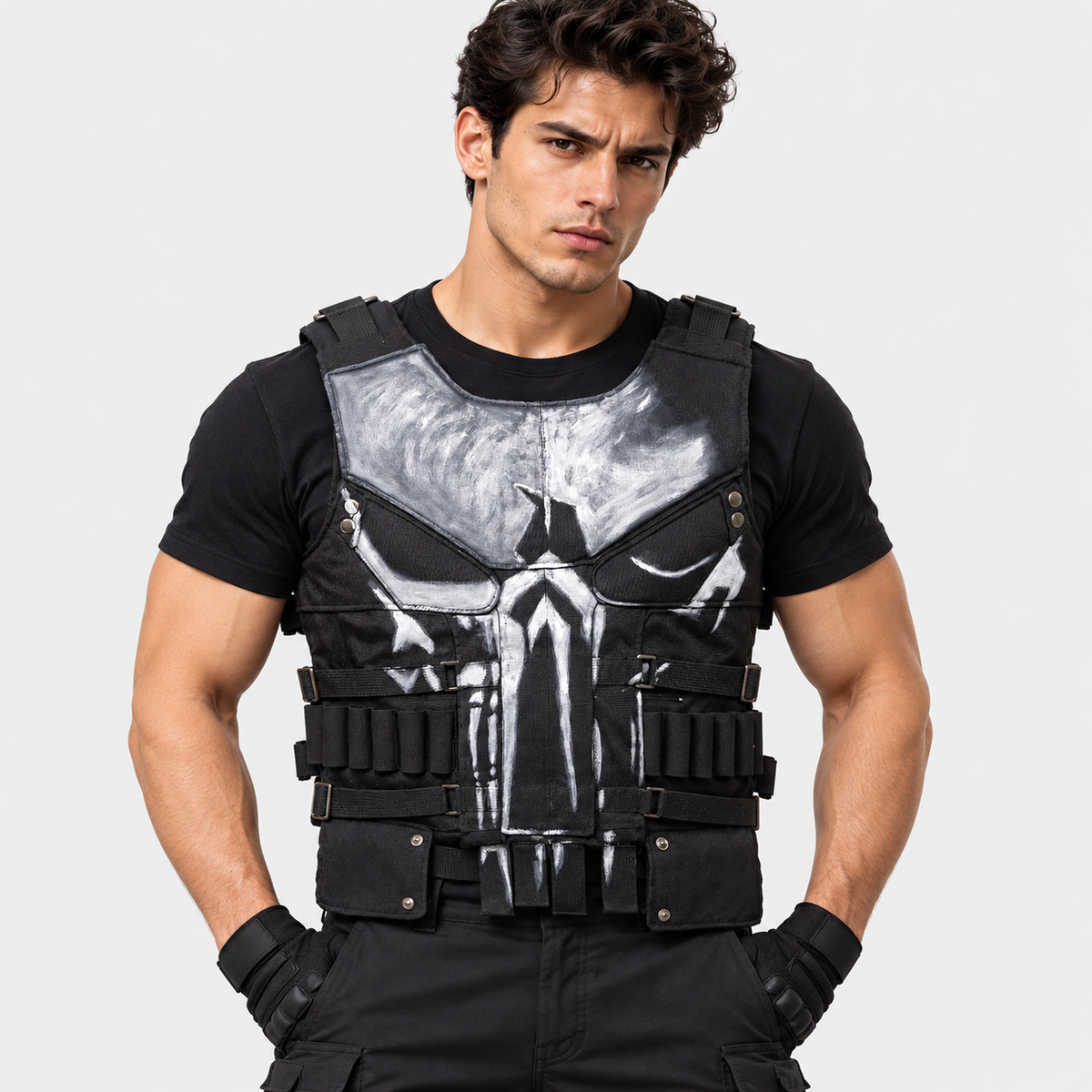 The Punisher Men's Skull Tactical Leather Vest
