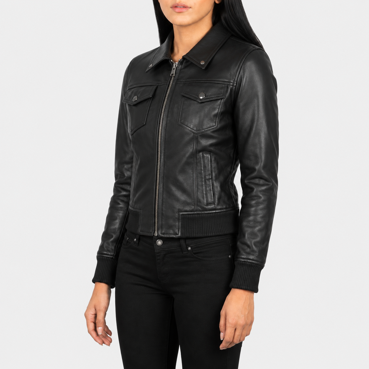 Rion Studded Leather Bomber Jacket