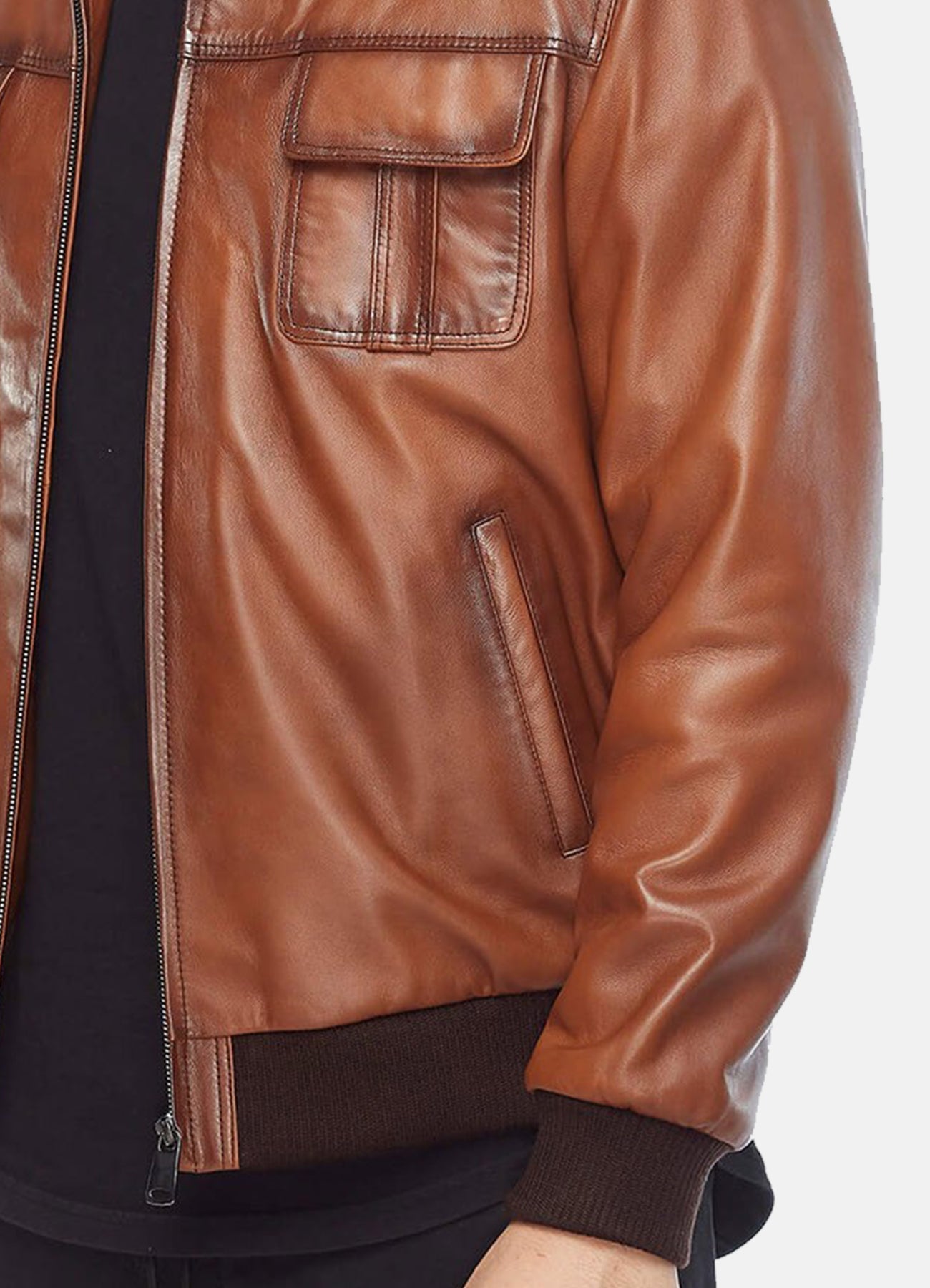 Men's Tan Classic Bomber Leather Jacket