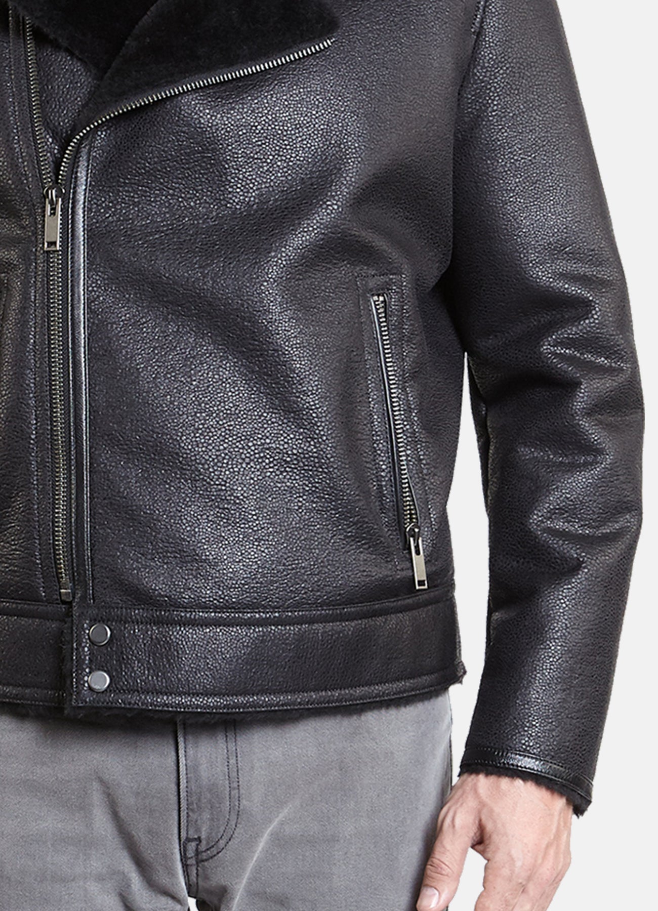 Men's Shiny Black Shearling Leather Jacket