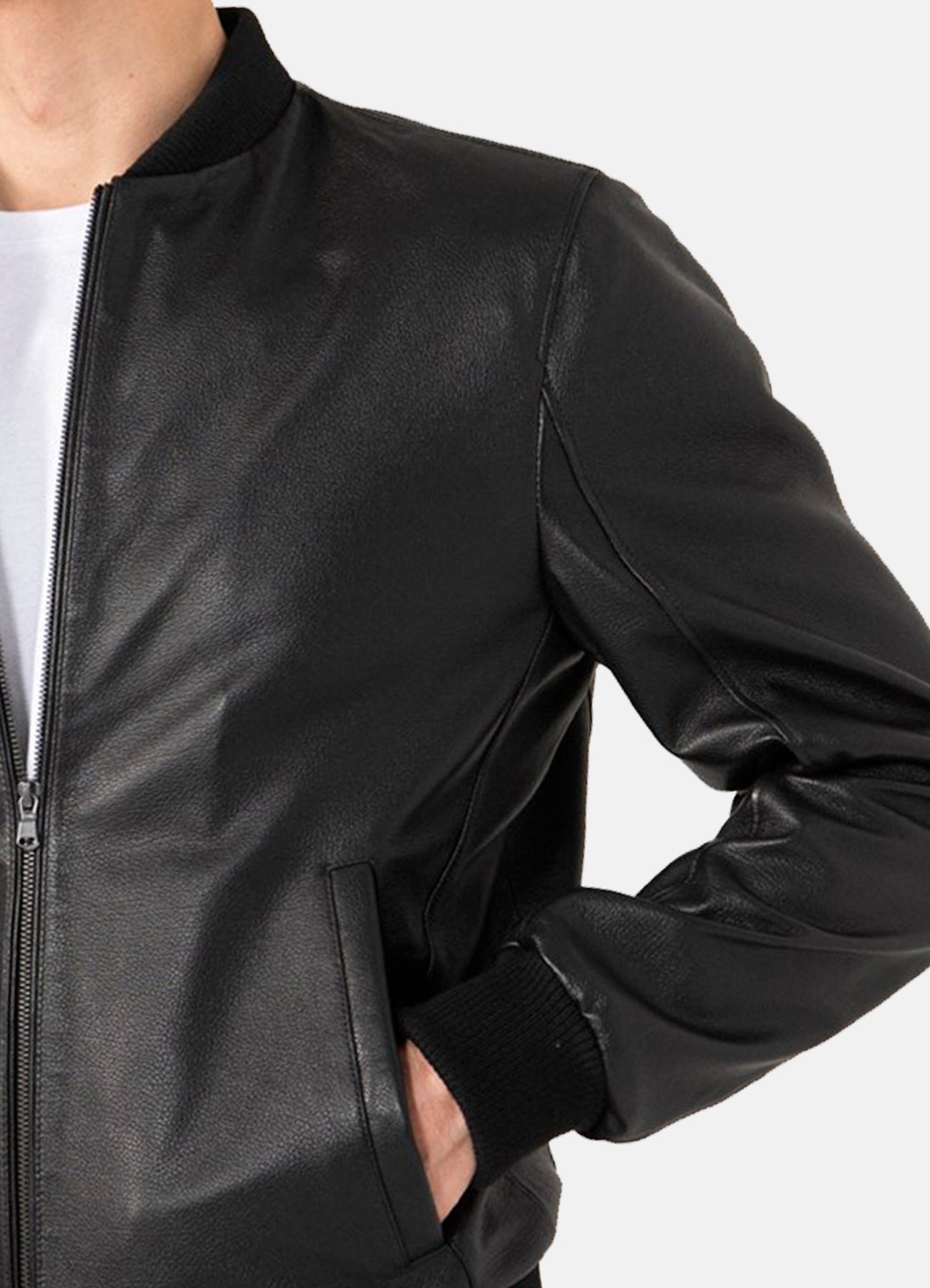 Men's Black Cow Leather Bomber Jacket