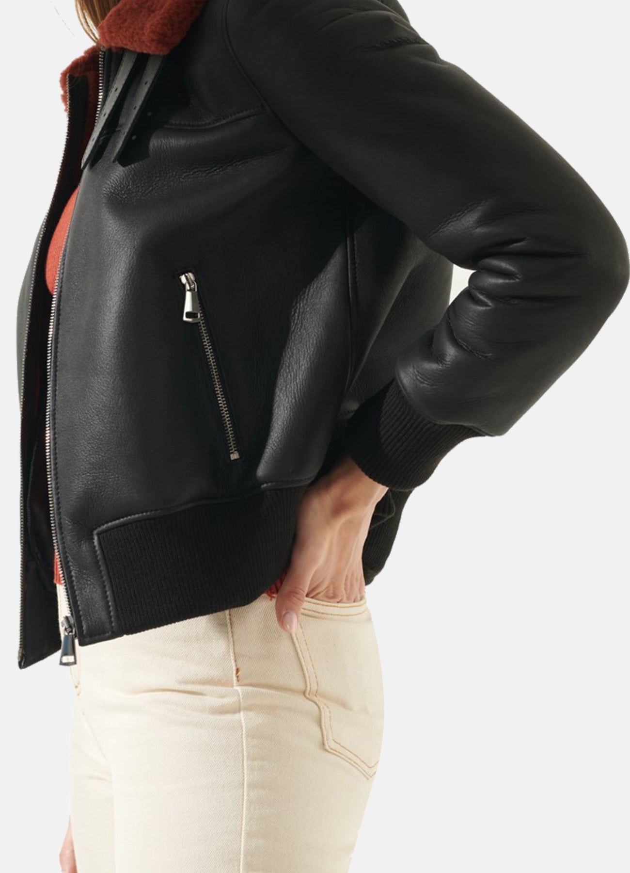Women's Authentic Black Shearling Leather Jacket