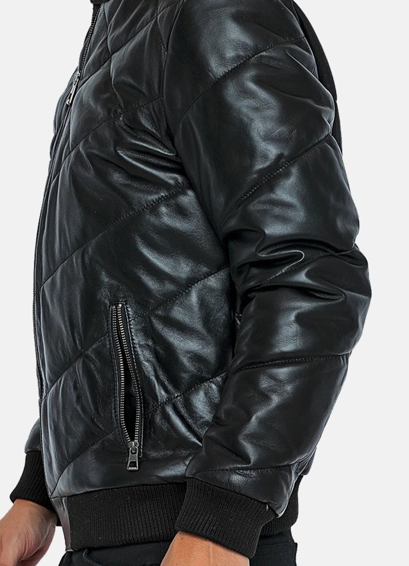 Men's Diamond Stitched Style Leather Bomber Jacket