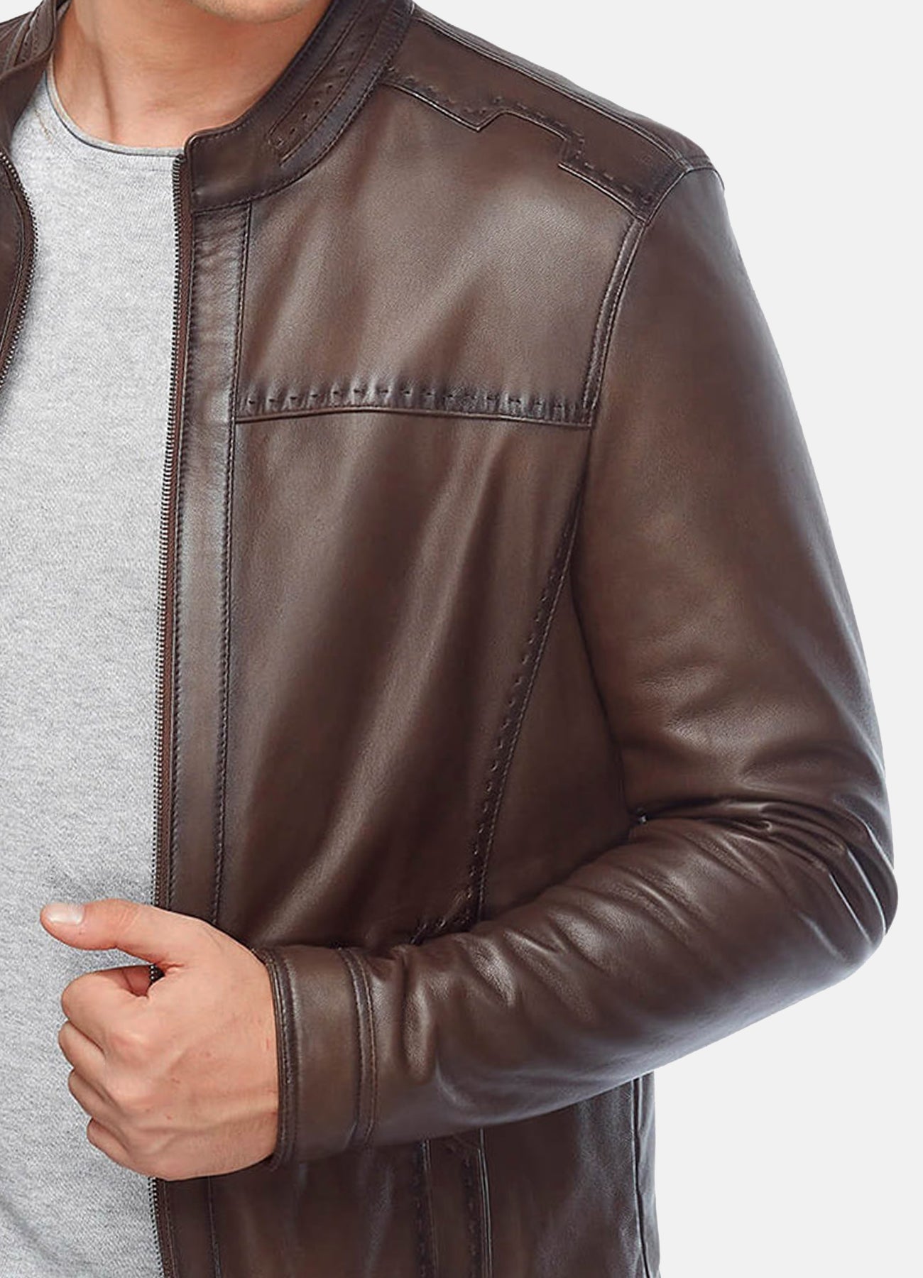 Men's Brown Stitched Style Classic Leather Jacket