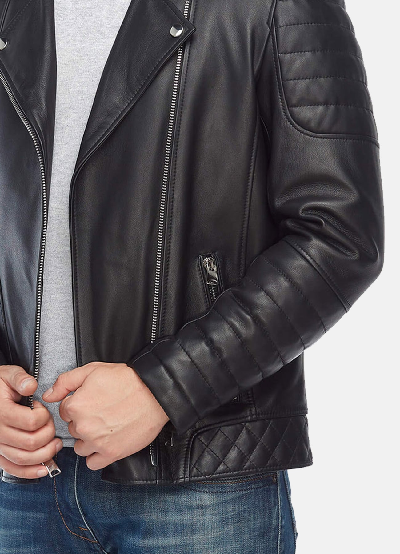 Men's Quilted Black Biker Leather Jacket