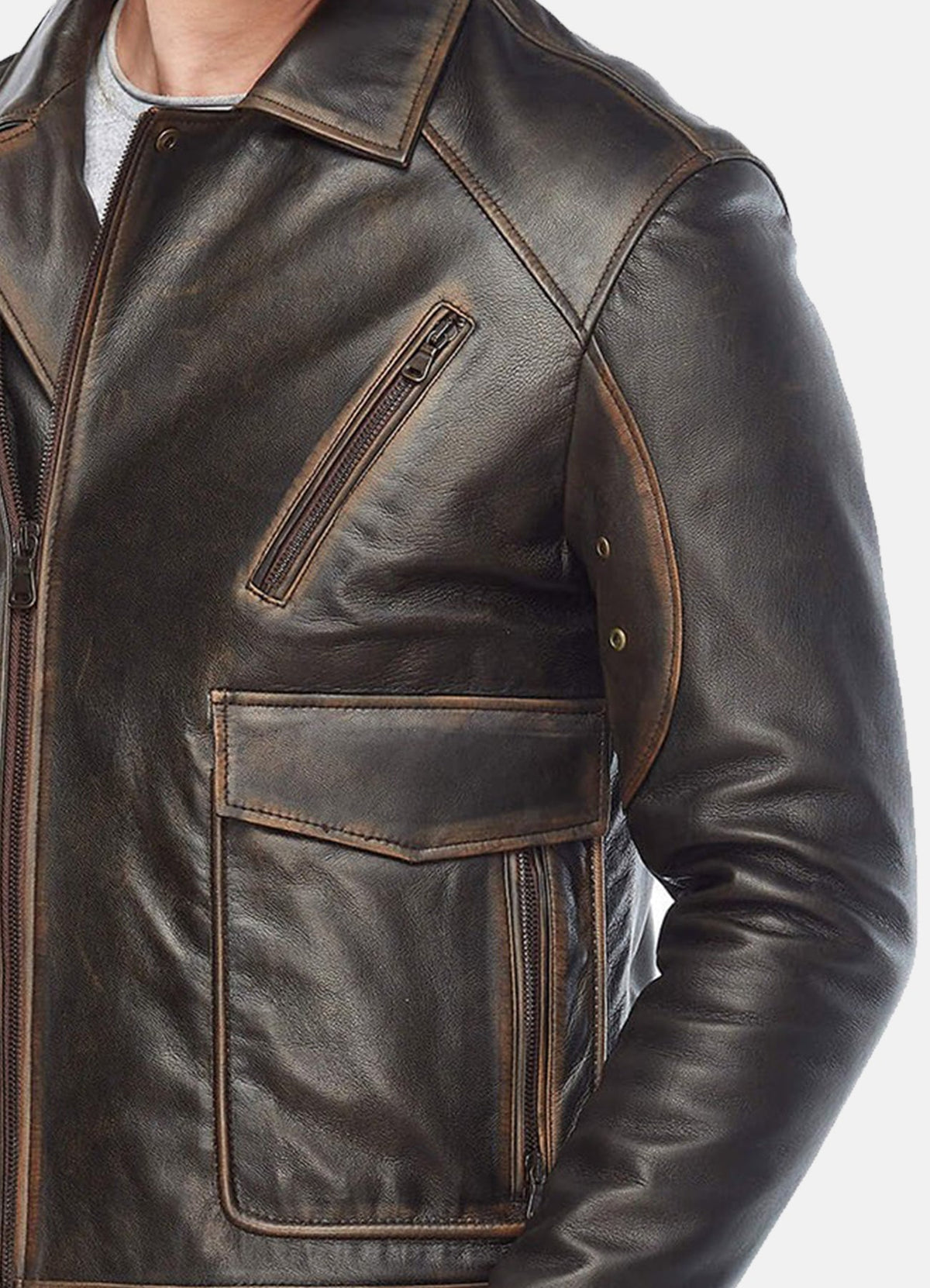 Men's Vintage Distressed Black Biker Leather Jacket