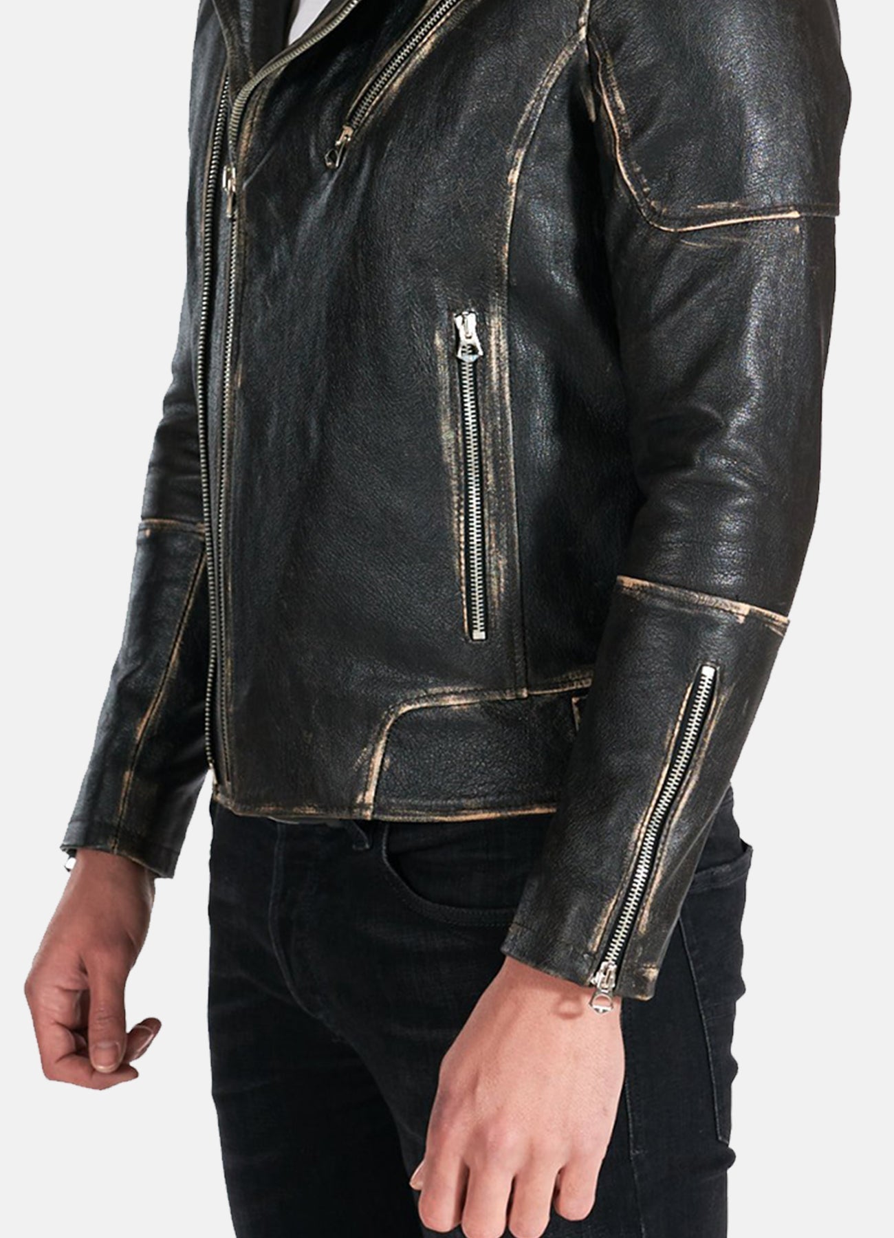 Men's Distressed Black Biker Leather Jacket