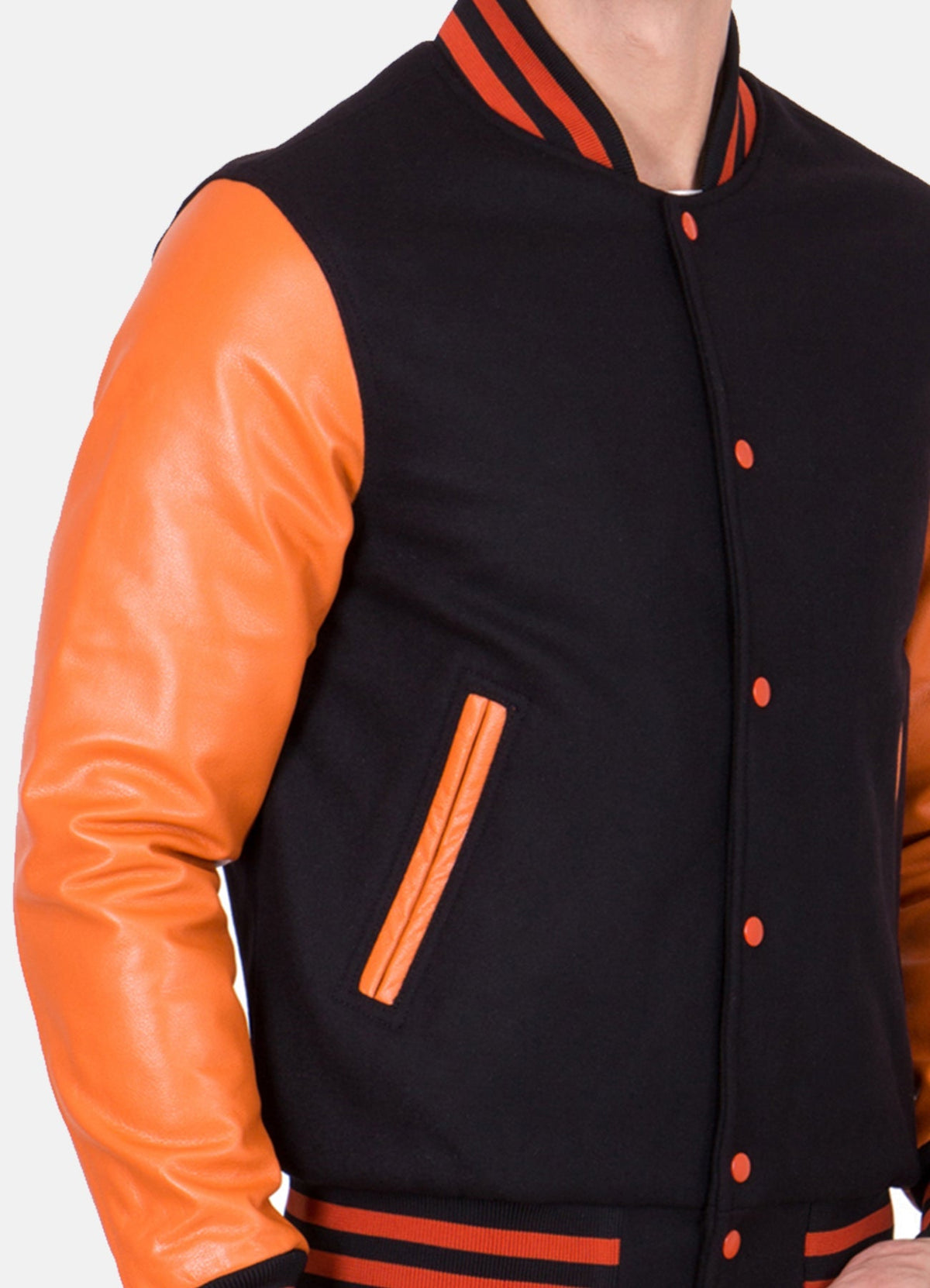 Men's Black and Orange Varsity Jacket