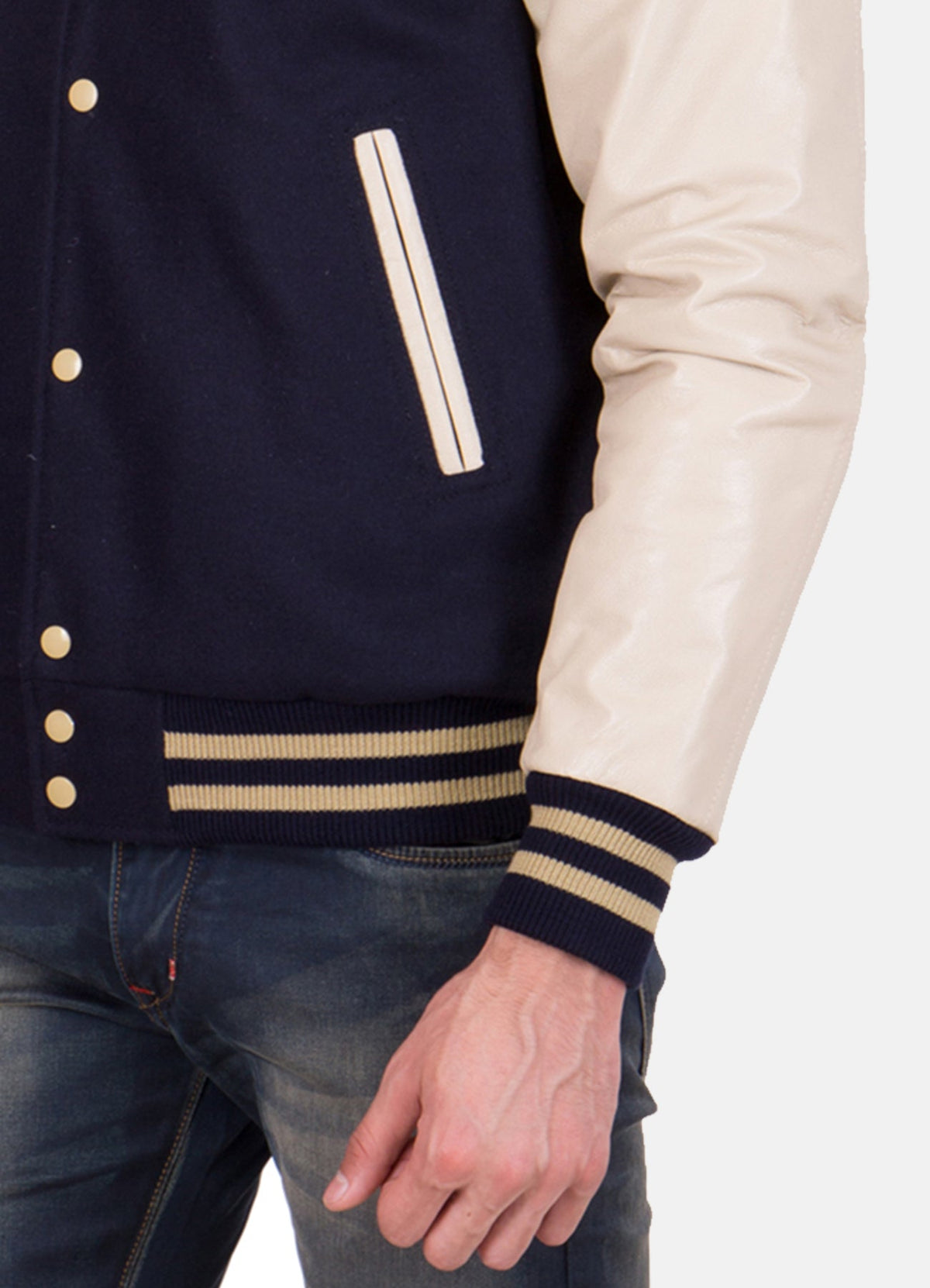 Men's Black and Beige Varsity Jacket