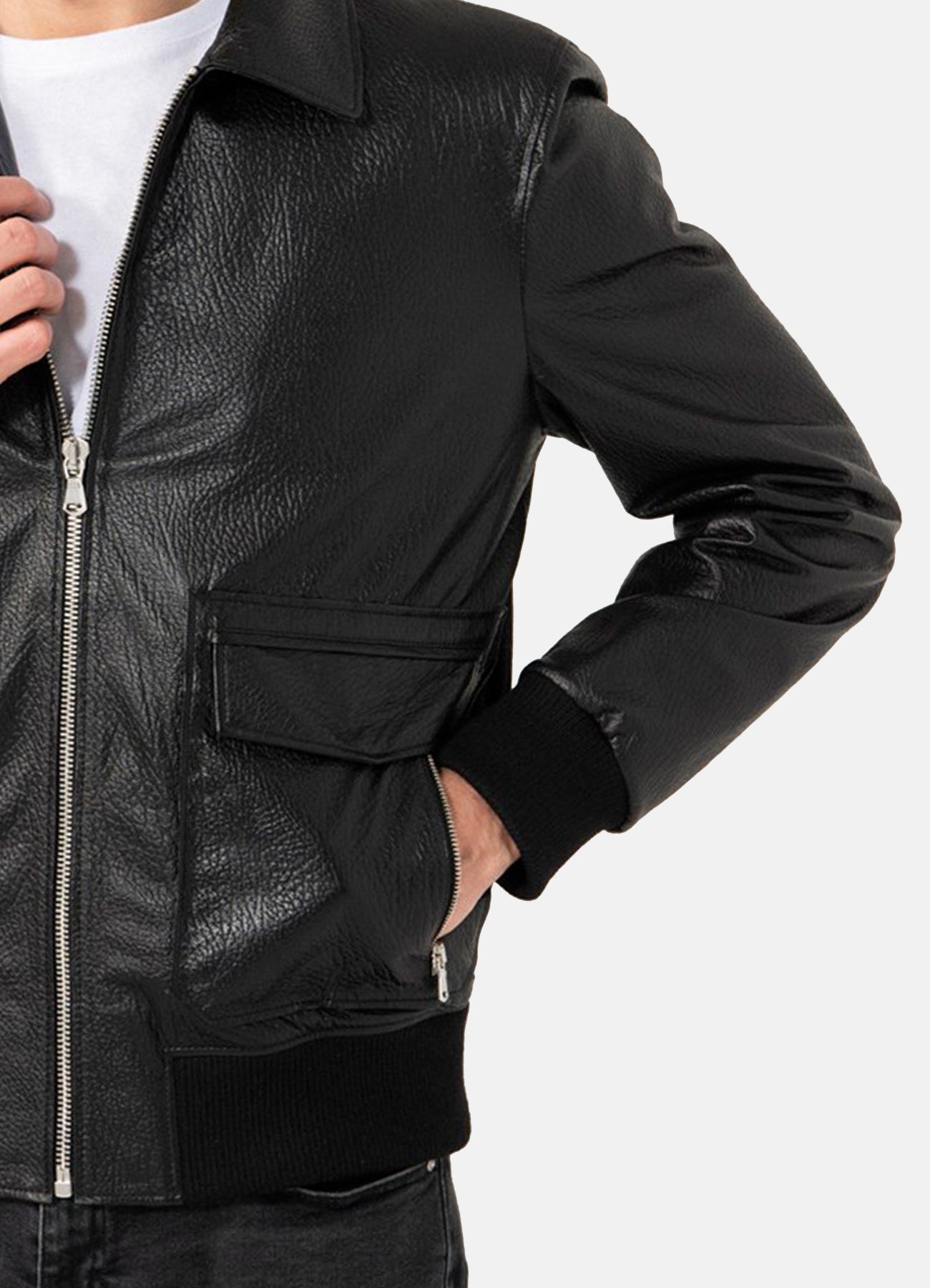 Men's Patterned Black Leather Jacket