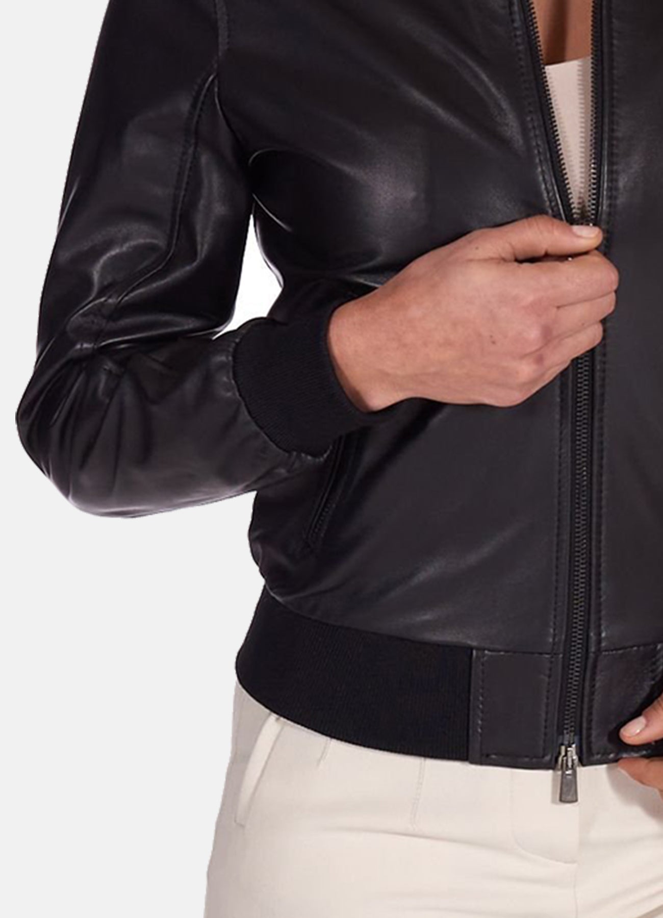 Women's Matt Black Bomber Leather Jacket