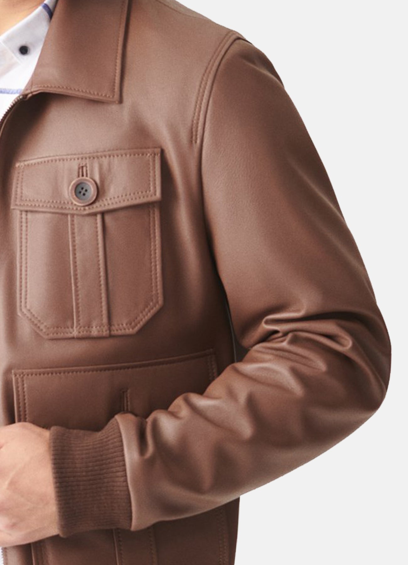 Men's Tan Four Pocket Style Leather Jacket