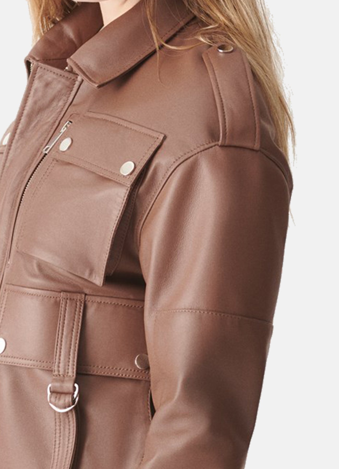 Women's Tan Sport Biker Leather Jacket