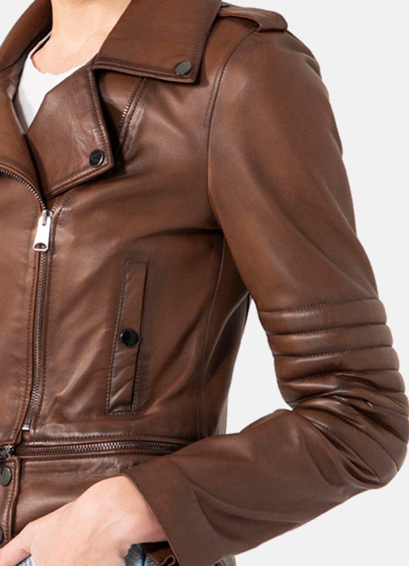 Women's Fitted Brown Biker Leather Jacket