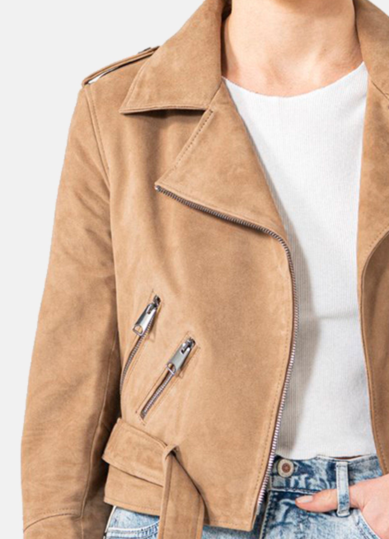 Women's Camel Suede Biker Leather Jacket