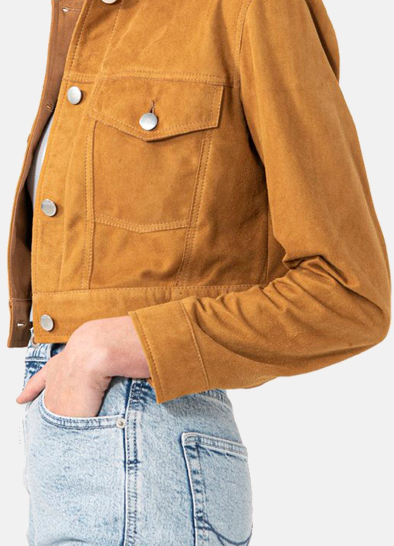 Women's TAN Denim Style Suede Leather Jacket