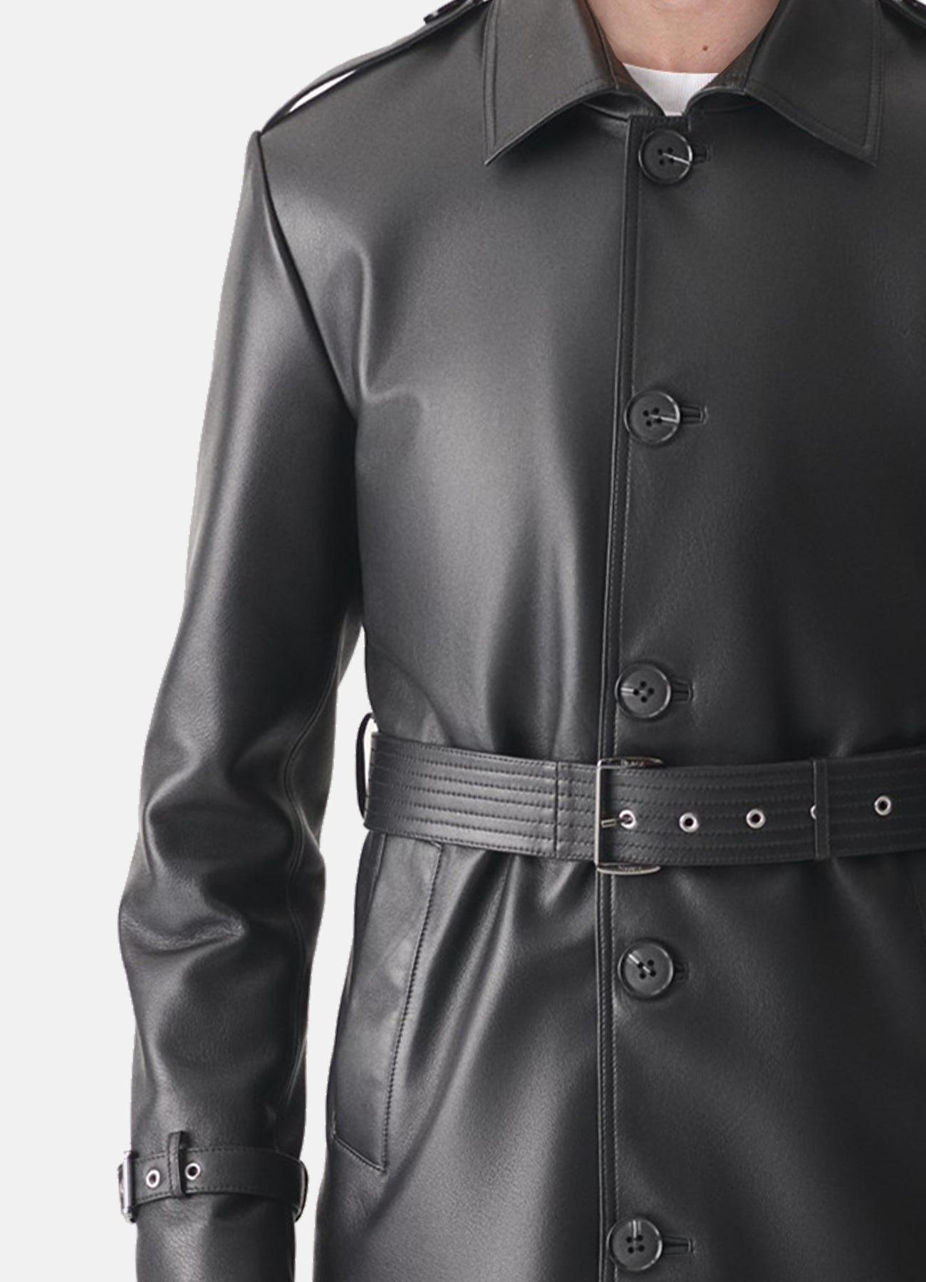 Men's Black Mid-Length Leather Coat