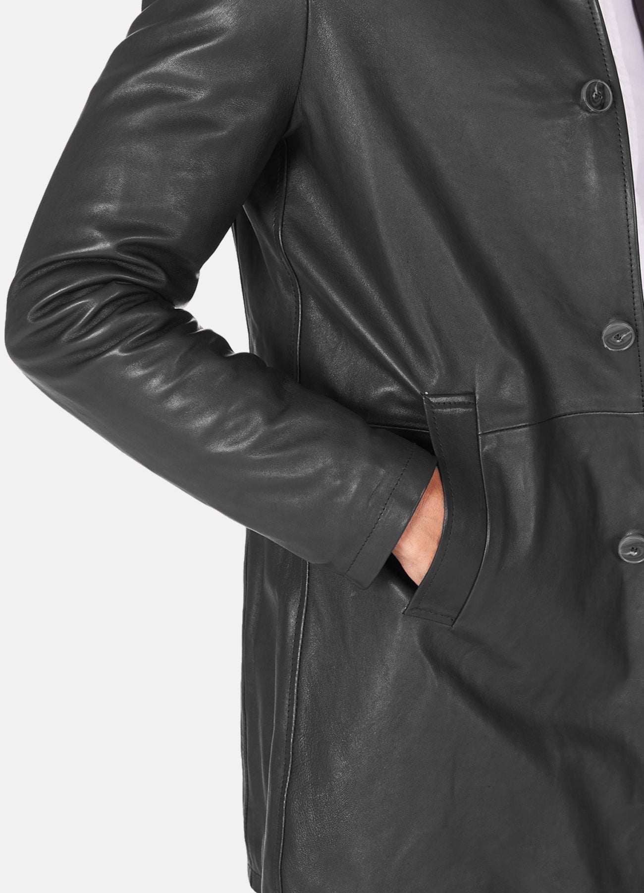 Men's Iconic Black Mid-Length Leather Coat